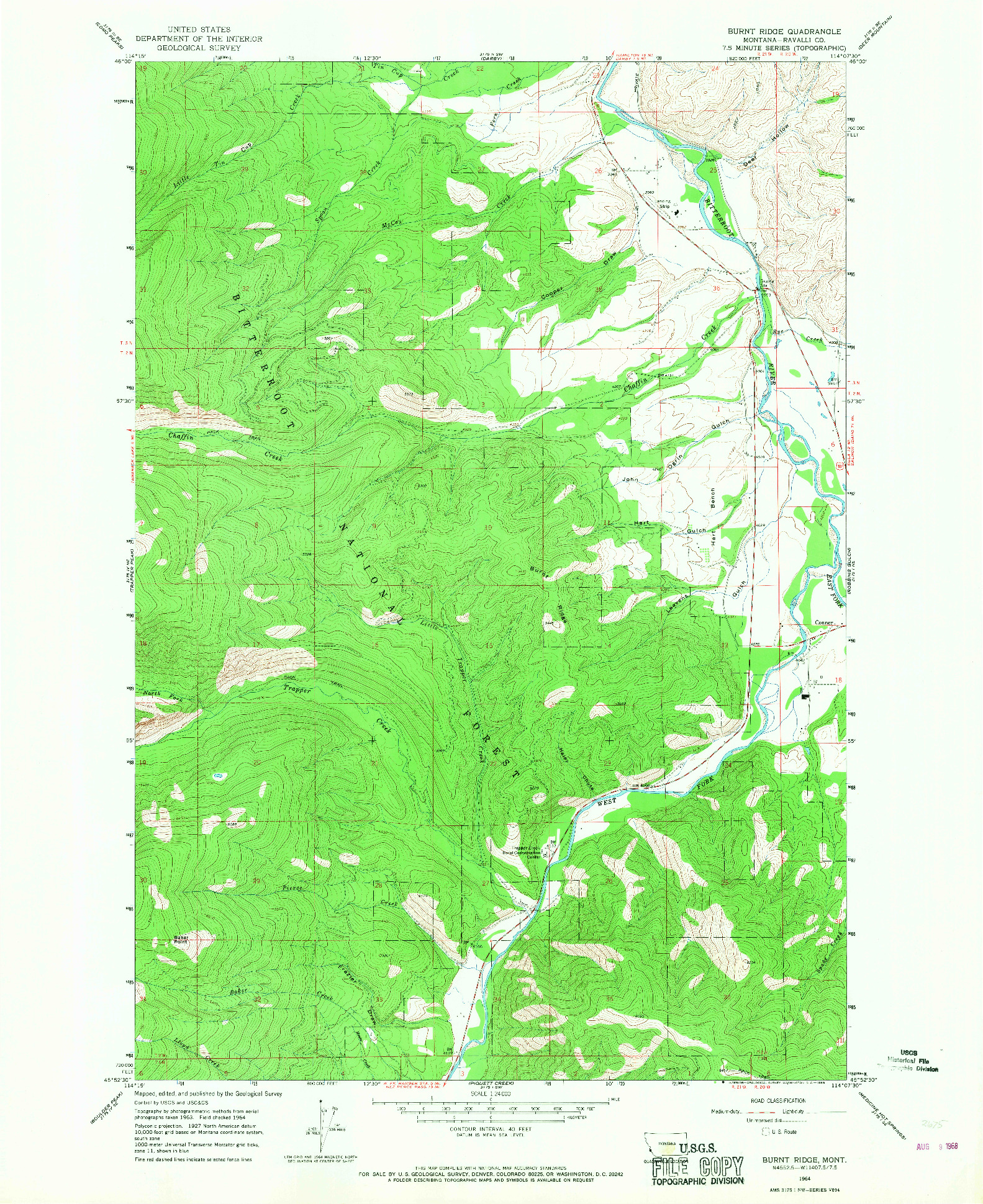 USGS 1:24000-SCALE QUADRANGLE FOR BURNT RIDGE, MT 1964