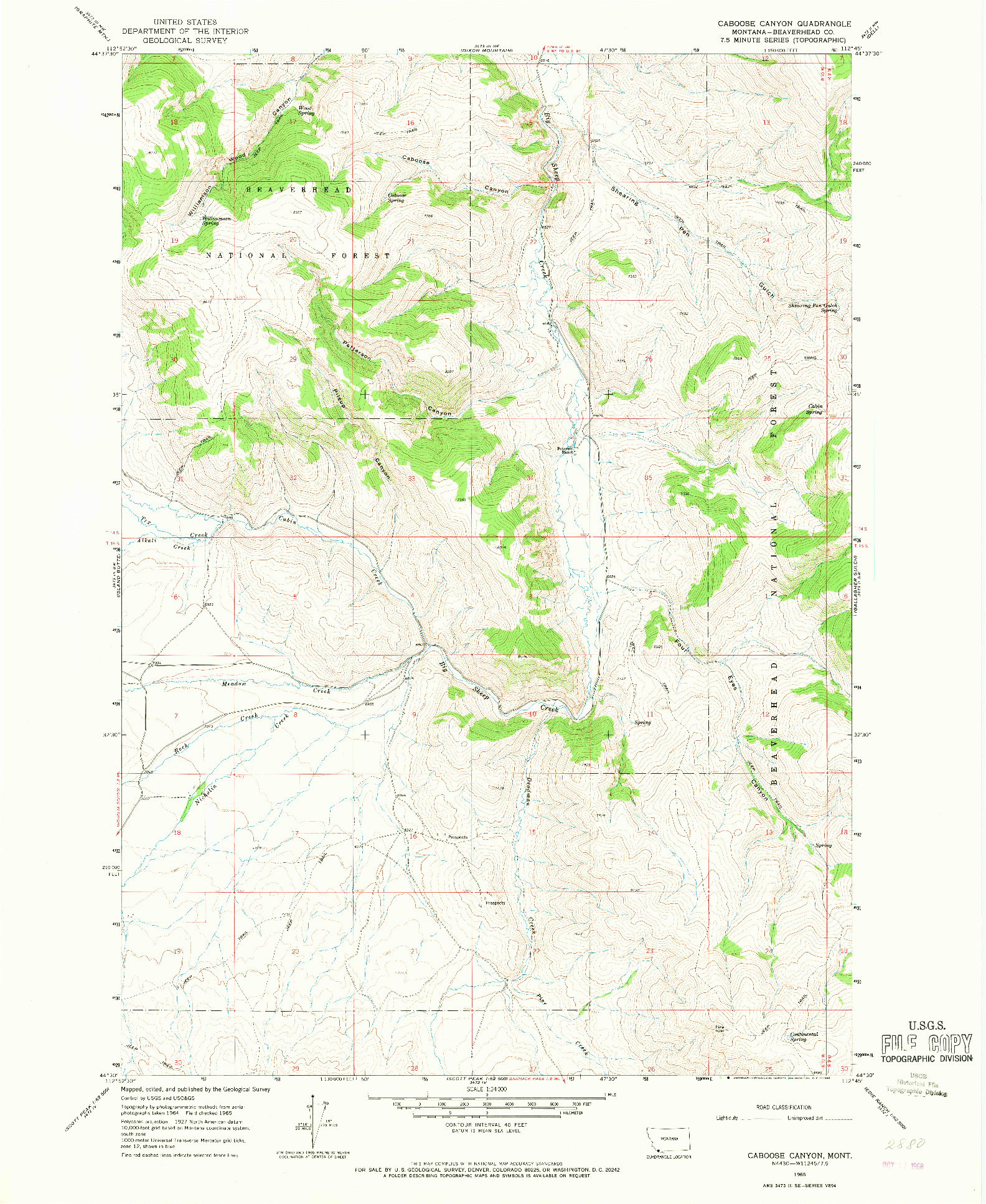USGS 1:24000-SCALE QUADRANGLE FOR CABOOSE CANYON, MT 1965