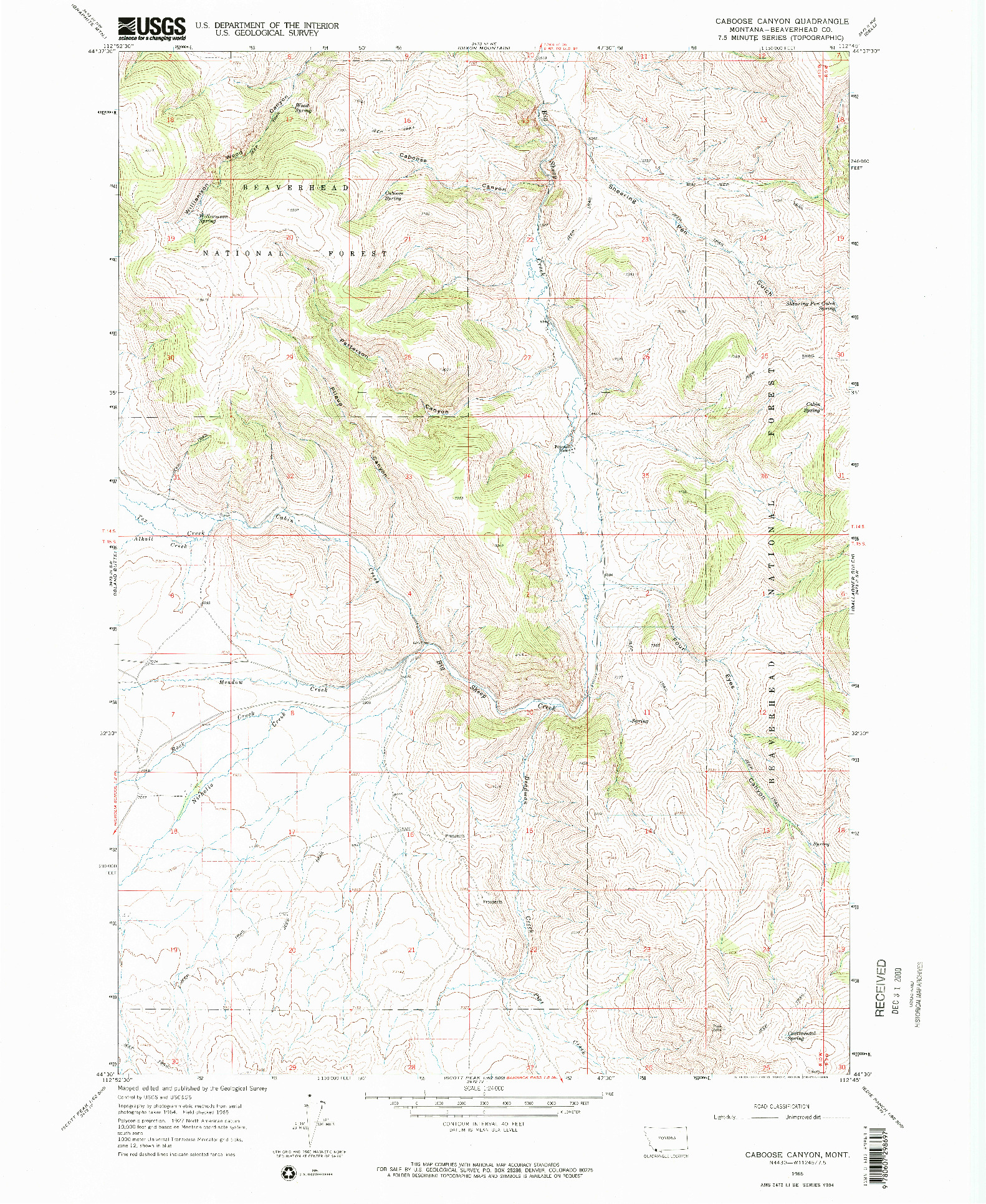 USGS 1:24000-SCALE QUADRANGLE FOR CABOOSE CANYON, MT 1965