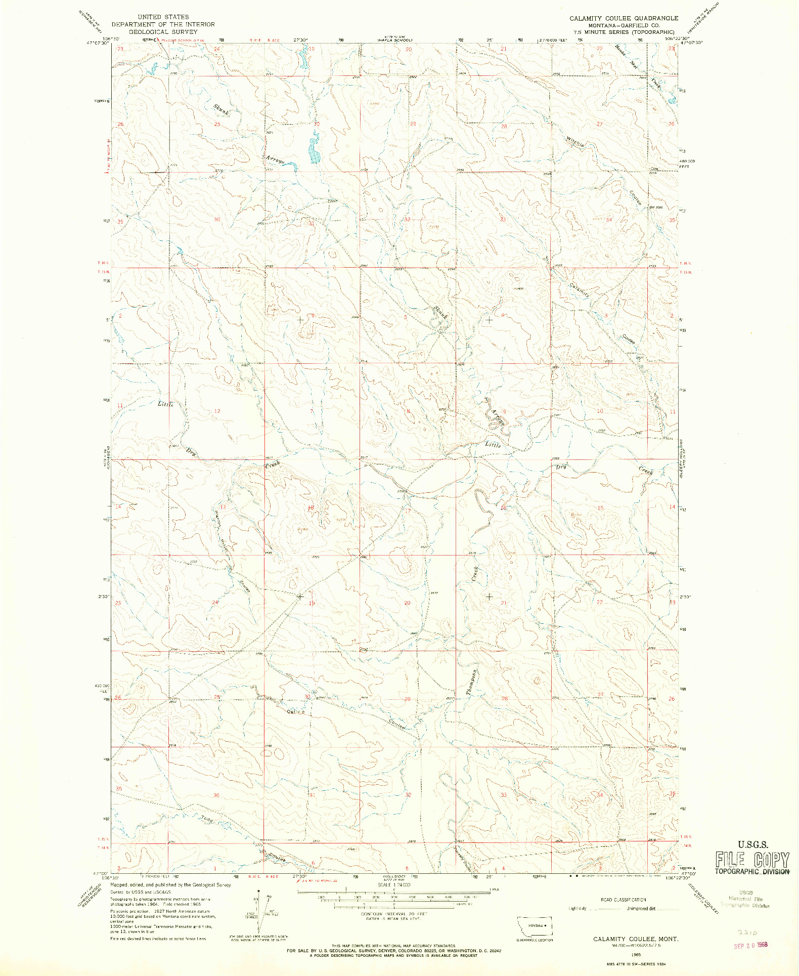 USGS 1:24000-SCALE QUADRANGLE FOR CALAMITY COULEE, MT 1965