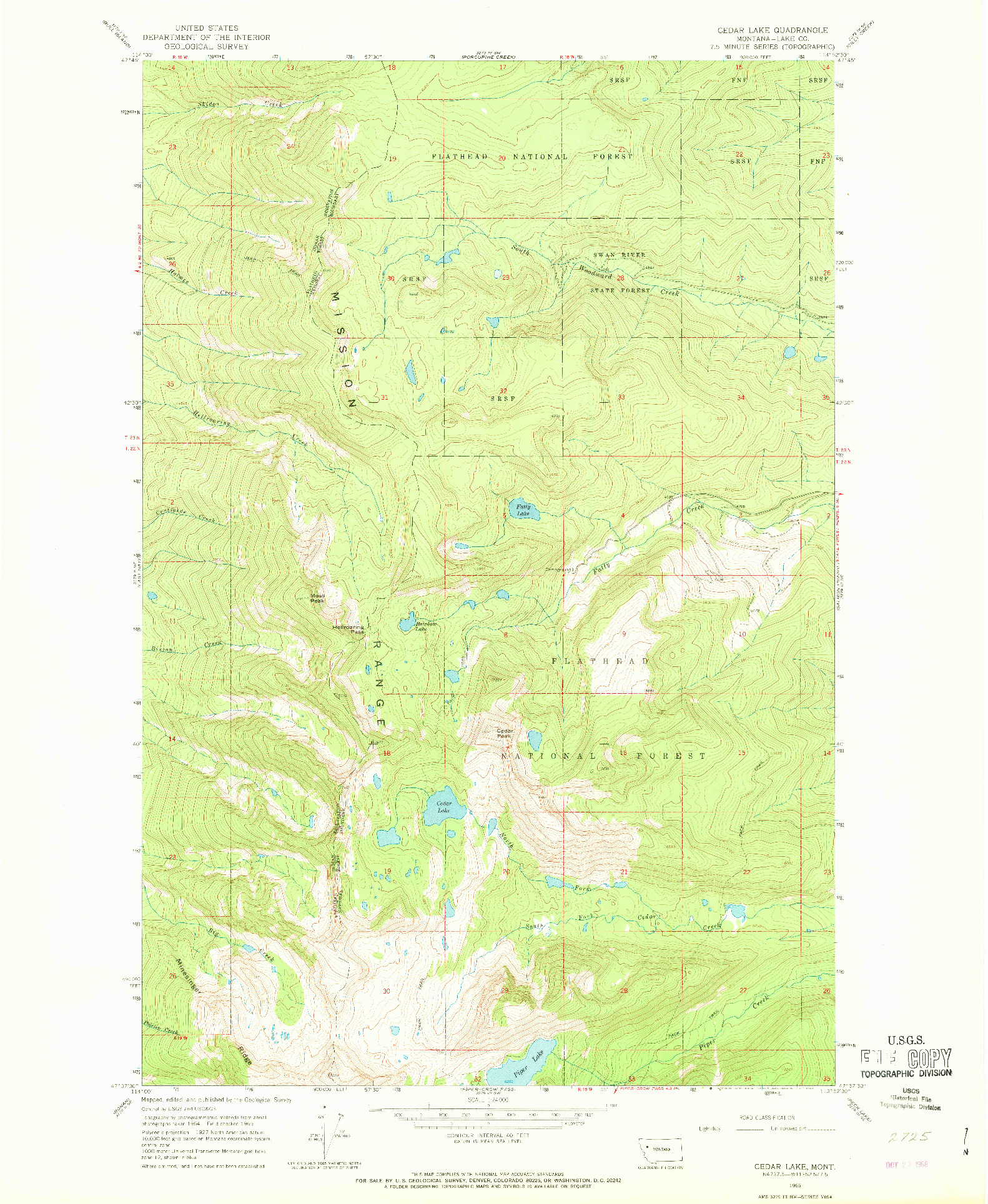 USGS 1:24000-SCALE QUADRANGLE FOR CEDAR LAKE, MT 1965