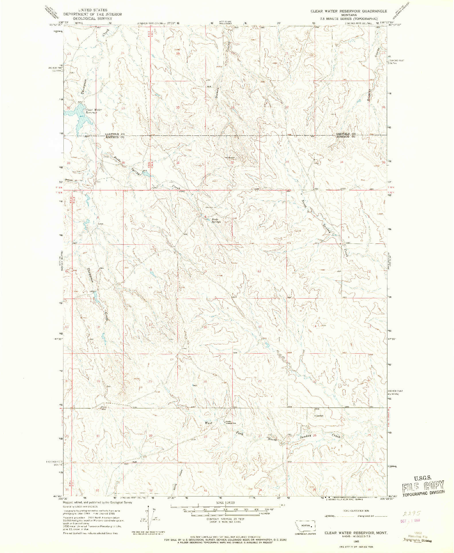 USGS 1:24000-SCALE QUADRANGLE FOR CLEAR WATER RESERVOIR, MT 1965