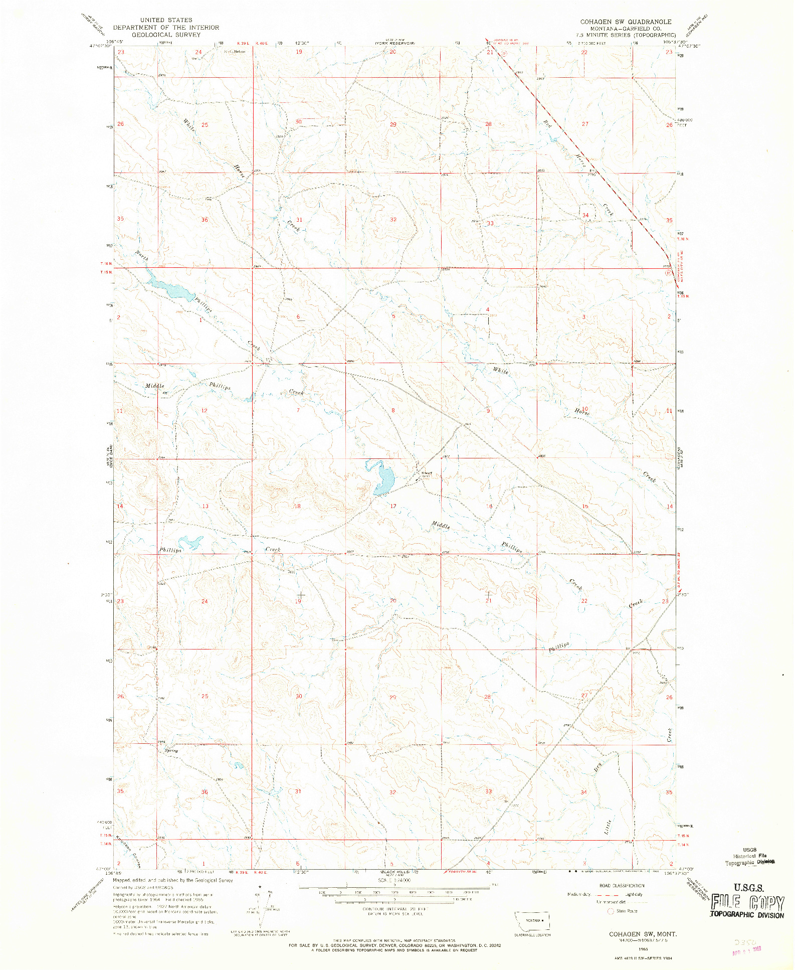 USGS 1:24000-SCALE QUADRANGLE FOR COHAGEN SW, MT 1965