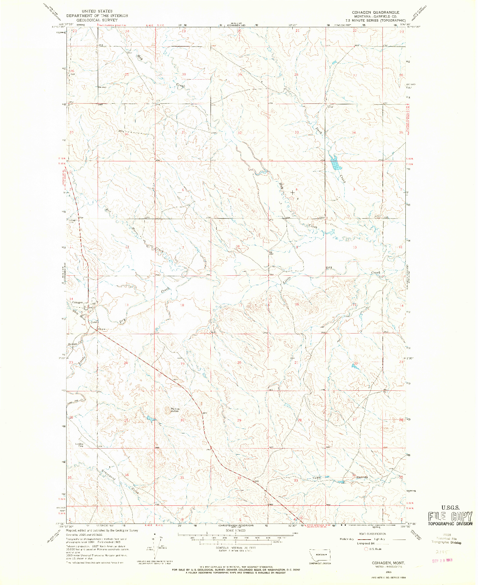 USGS 1:24000-SCALE QUADRANGLE FOR COHAGEN, MT 1965