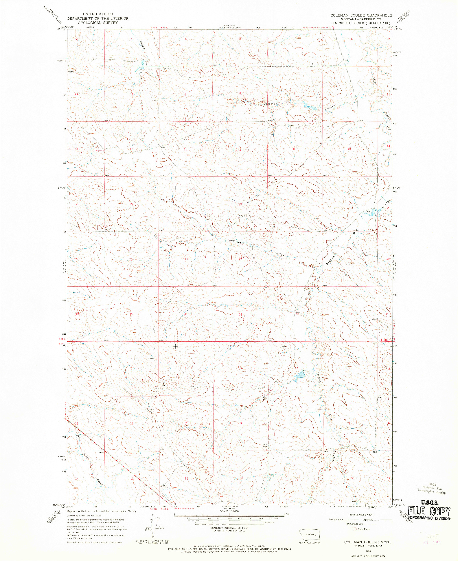 USGS 1:24000-SCALE QUADRANGLE FOR COLEMAN COULEE, MT 1965