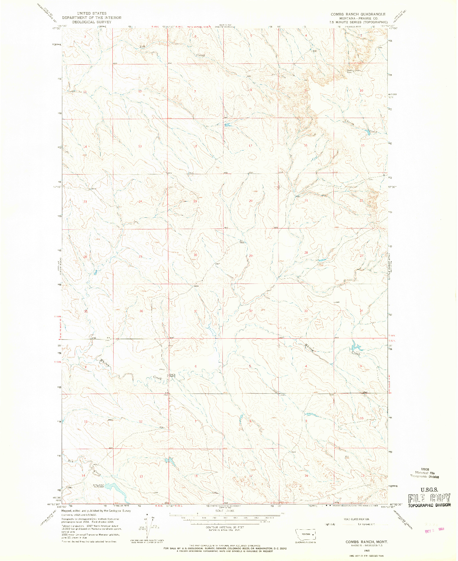 USGS 1:24000-SCALE QUADRANGLE FOR COMBS RANCH, MT 1965