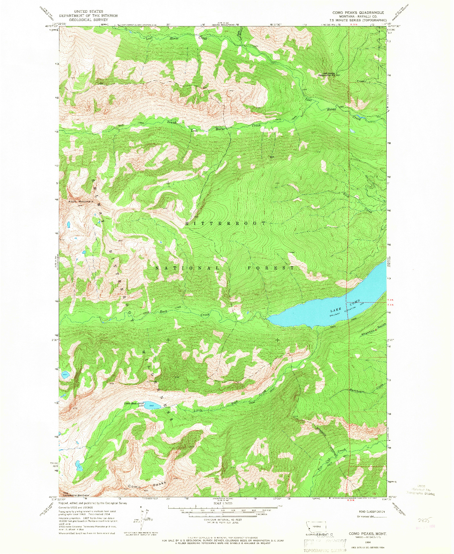 USGS 1:24000-SCALE QUADRANGLE FOR COMO PEAKS, MT 1964