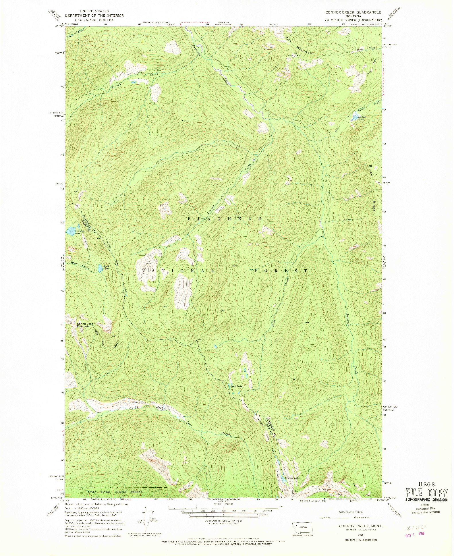 USGS 1:24000-SCALE QUADRANGLE FOR CONNOR CREEK, MT 1965
