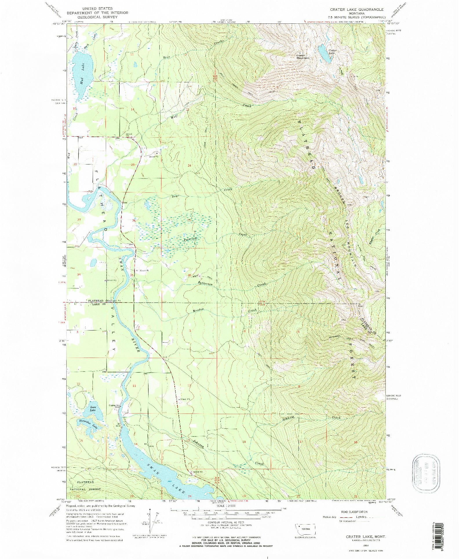 USGS 1:24000-SCALE QUADRANGLE FOR CRATER LAKE, MT 1964