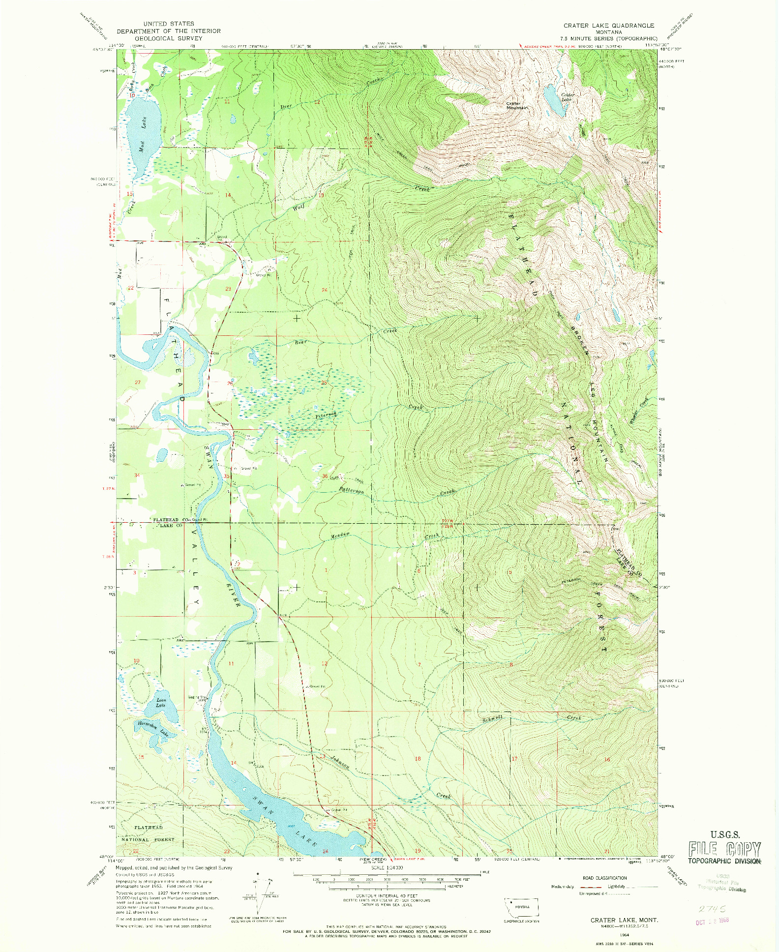 USGS 1:24000-SCALE QUADRANGLE FOR CRATER LAKE, MT 1964