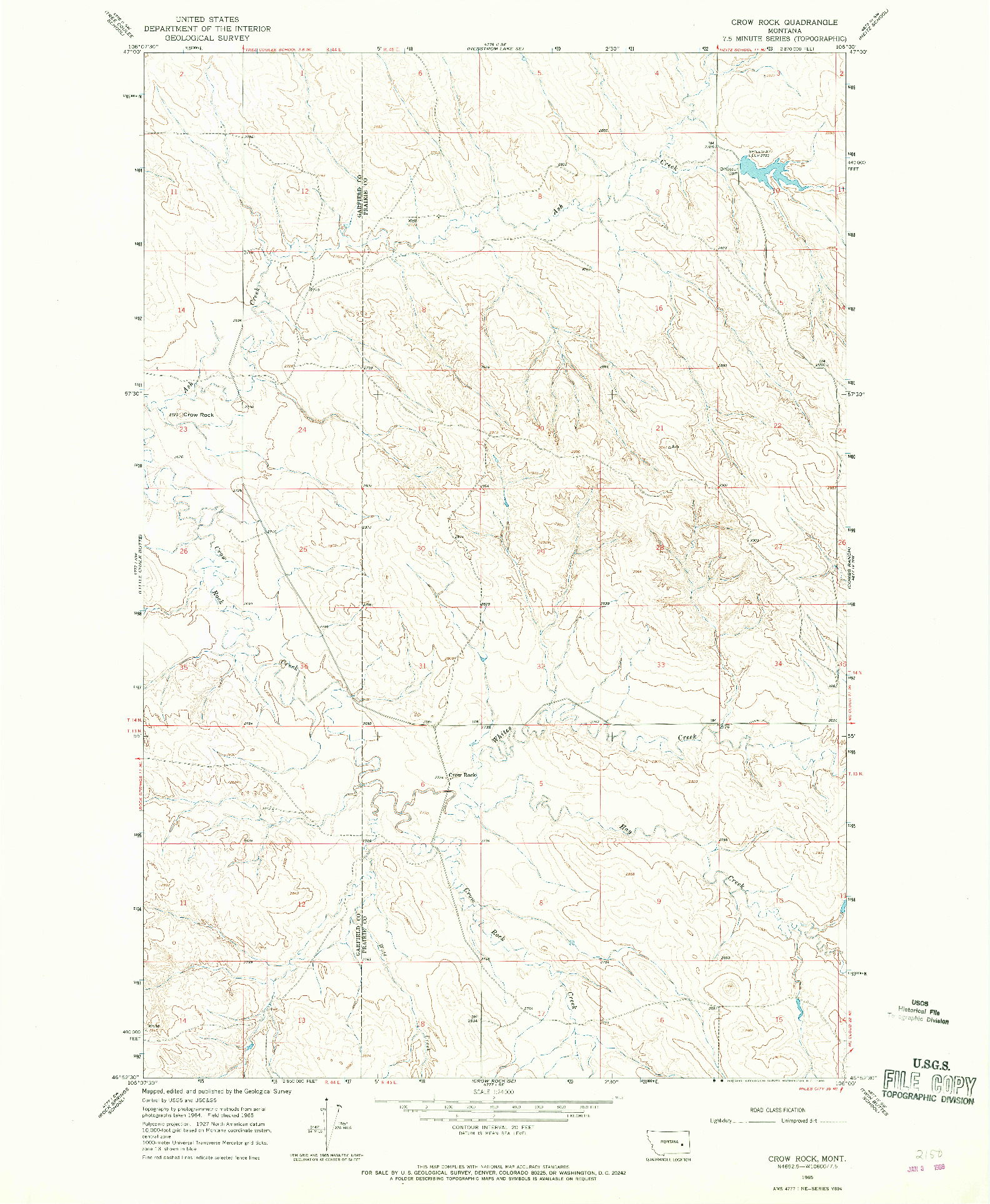 USGS 1:24000-SCALE QUADRANGLE FOR CROW ROCK, MT 1965