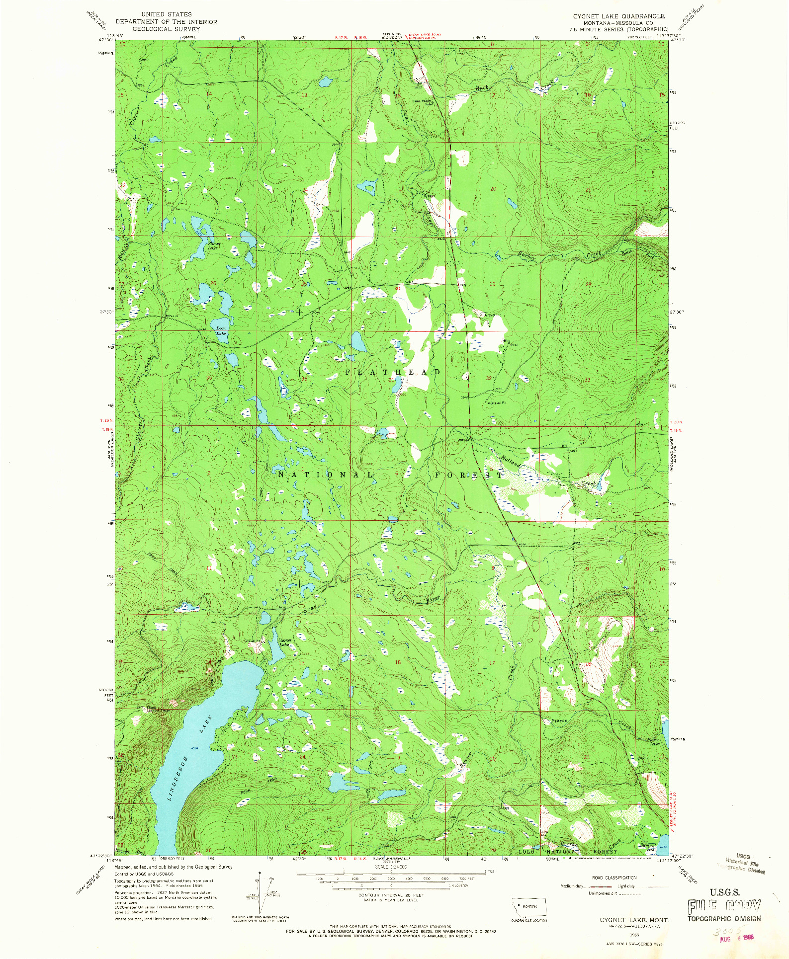 USGS 1:24000-SCALE QUADRANGLE FOR CYGNET LAKE, MT 1965