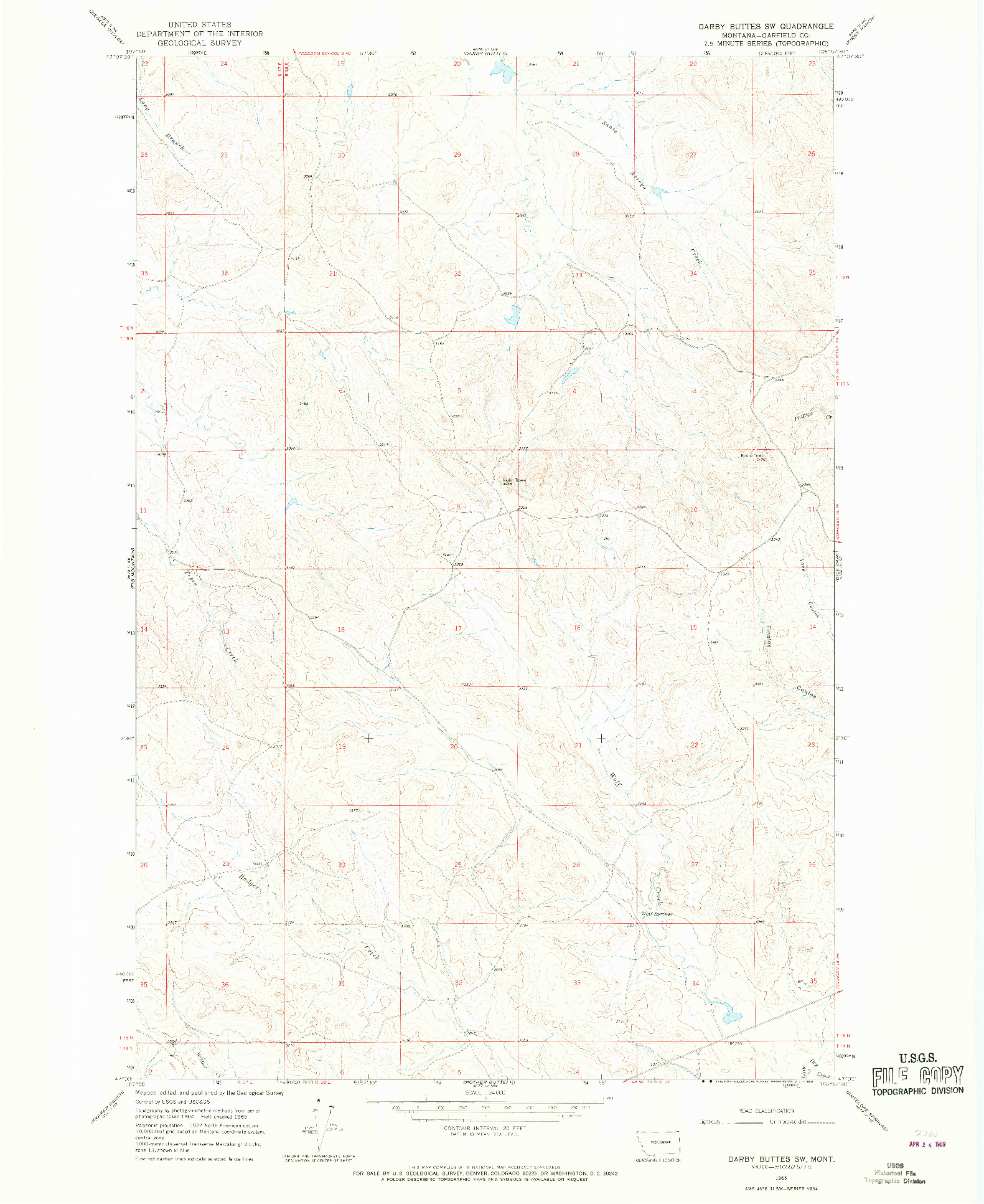 USGS 1:24000-SCALE QUADRANGLE FOR DARBY BUTTES SW, MT 1965
