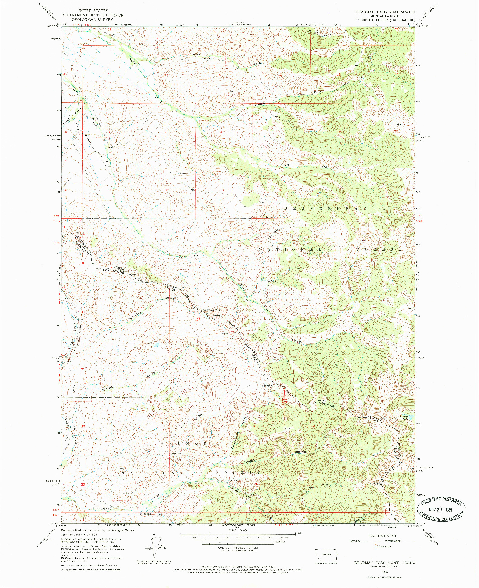 USGS 1:24000-SCALE QUADRANGLE FOR DEADMAN PASS, MT 1965