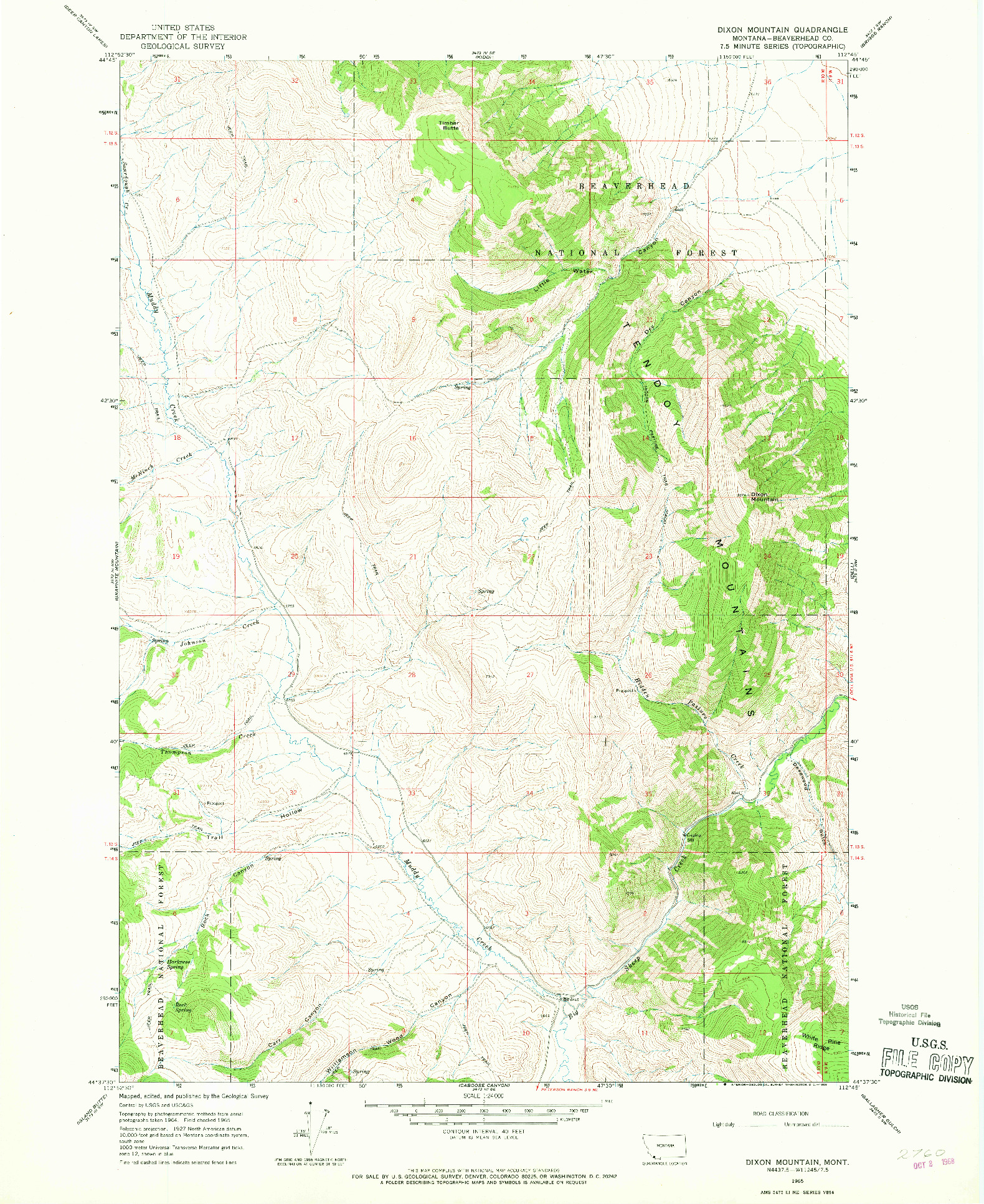 USGS 1:24000-SCALE QUADRANGLE FOR DIXON MOUNTAIN, MT 1965