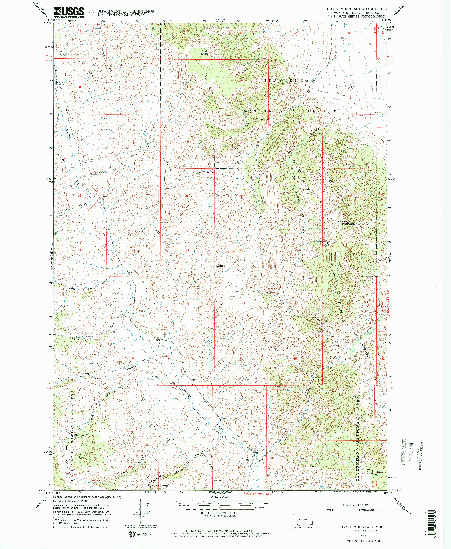 USGS 1:24000-SCALE QUADRANGLE FOR DIXON MOUNTAIN, MT 1965