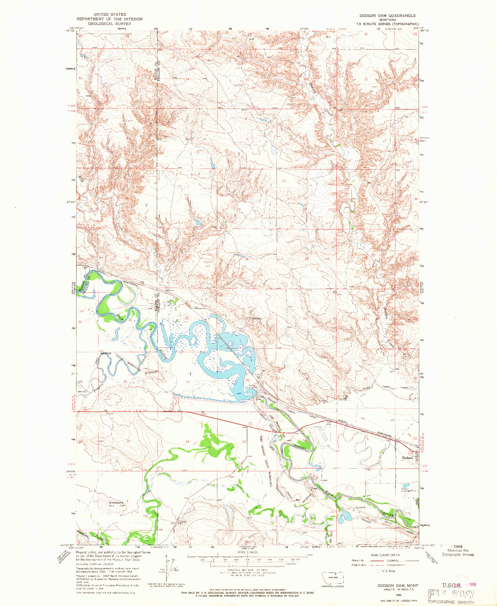 USGS 1:24000-SCALE QUADRANGLE FOR DODSON DAM, MT 1964