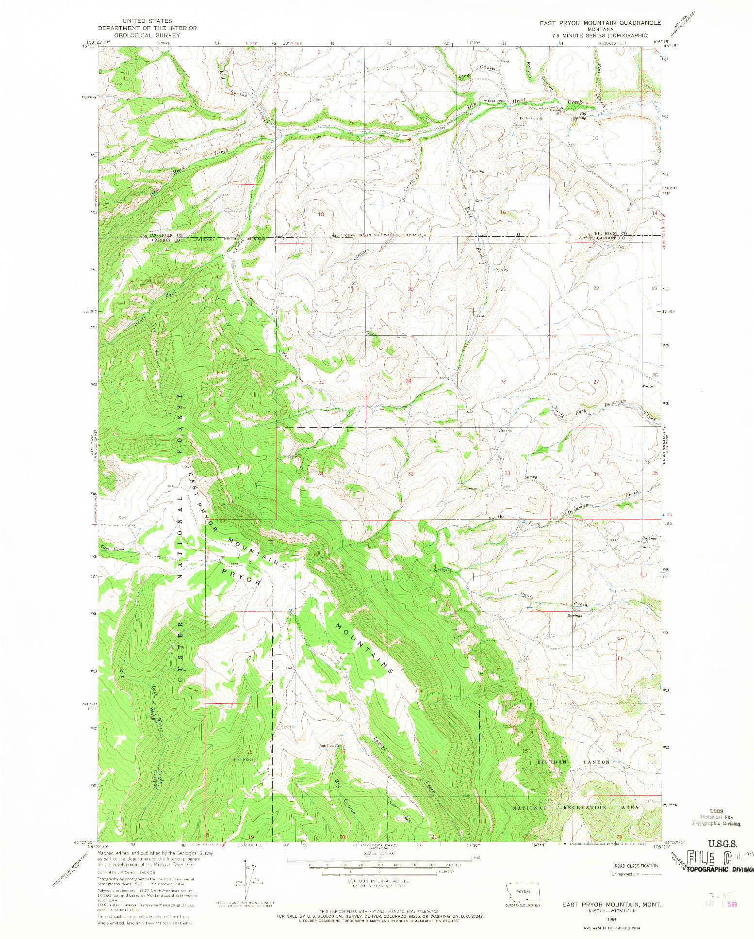 USGS 1:24000-SCALE QUADRANGLE FOR EAST PRYOR MOUNTAIN, MT 1964