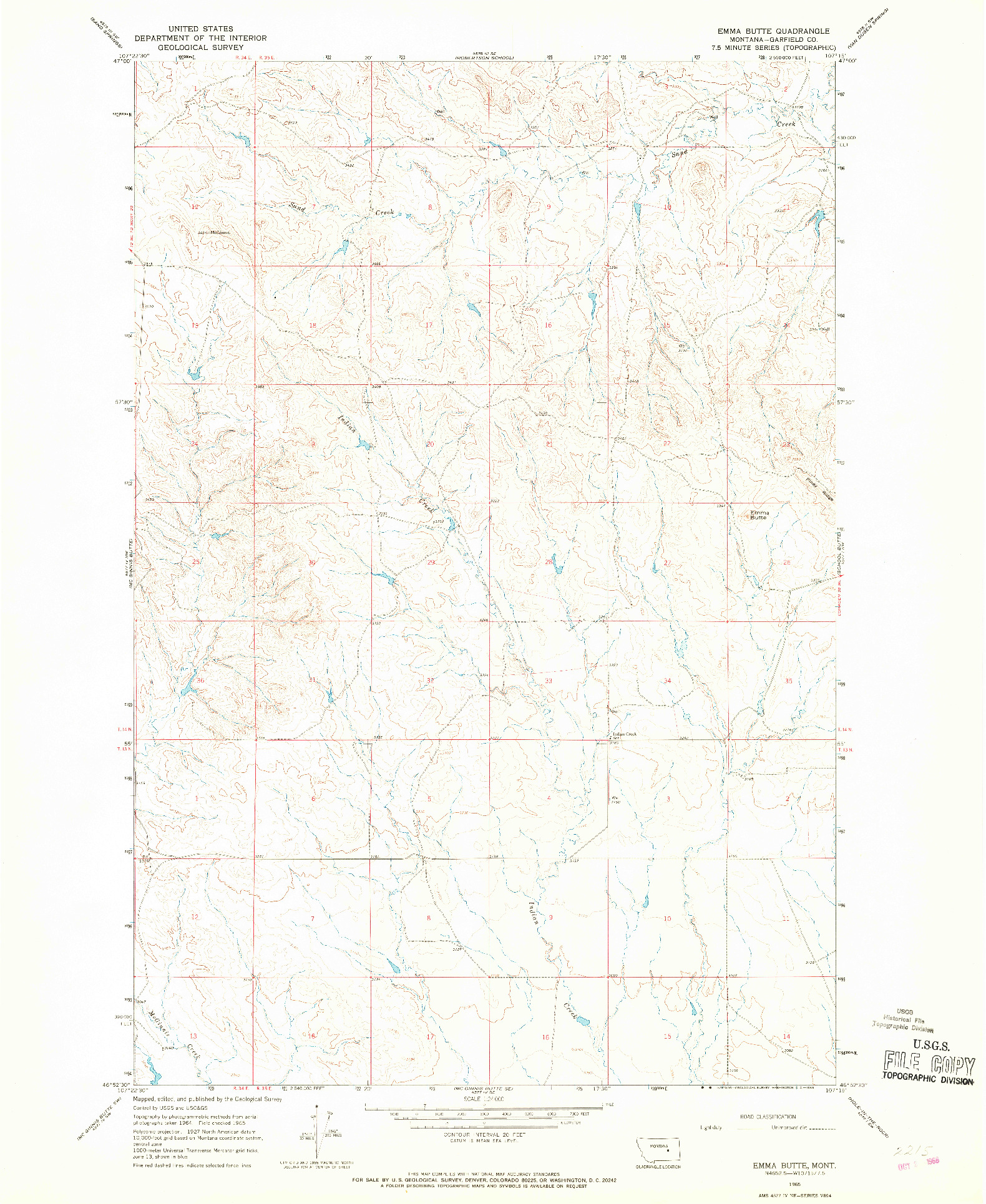 USGS 1:24000-SCALE QUADRANGLE FOR EMMA BUTTE, MT 1965