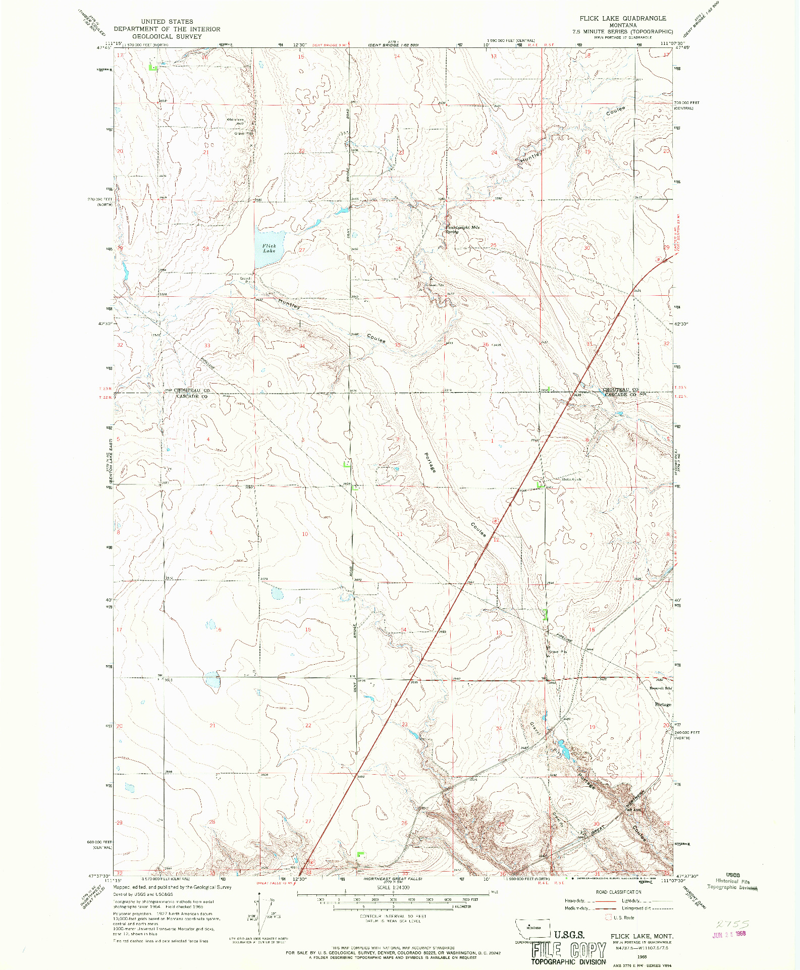 USGS 1:24000-SCALE QUADRANGLE FOR FLICK LAKE, MT 1965