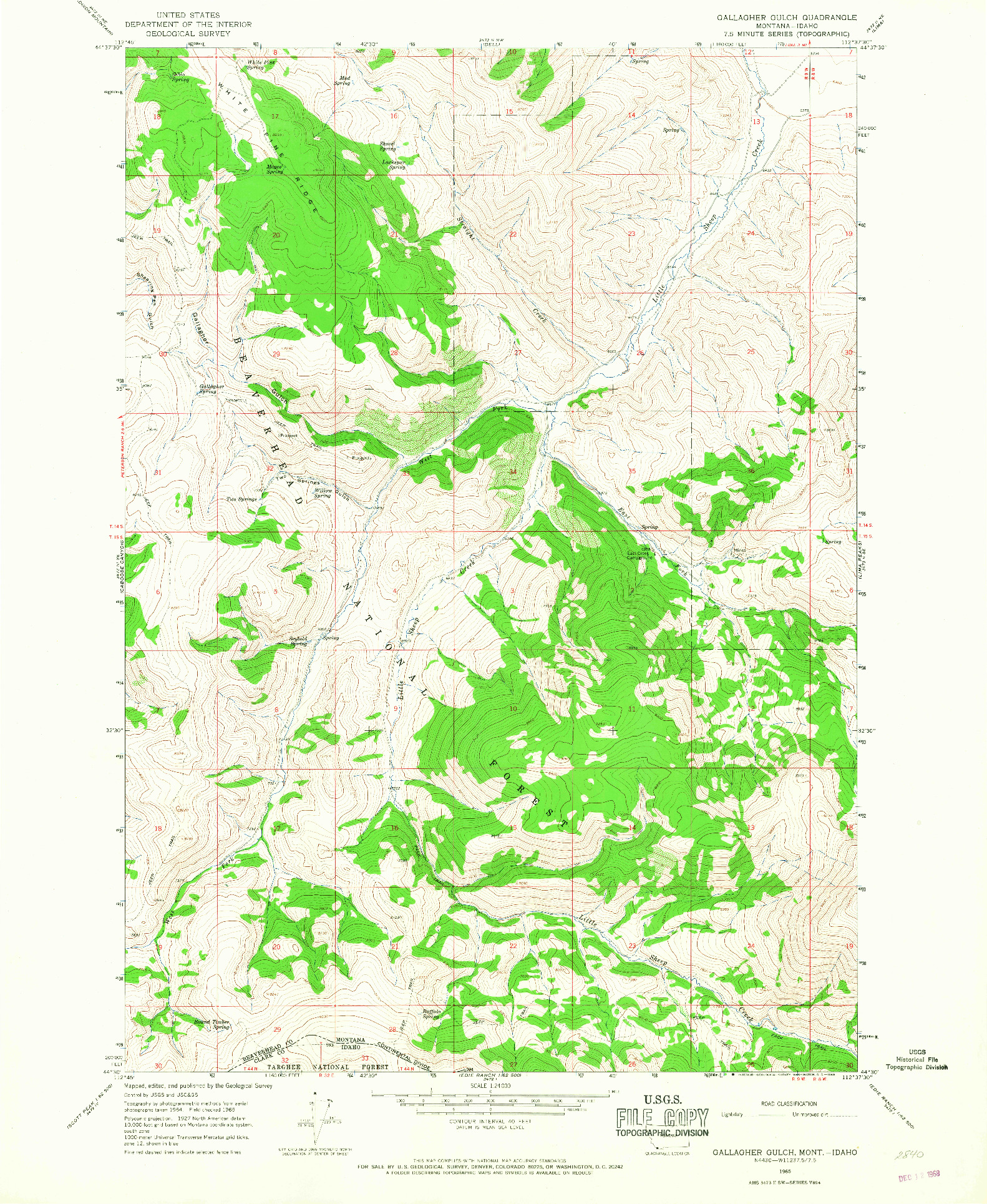 USGS 1:24000-SCALE QUADRANGLE FOR GALLAGHER GULCH, MT 1965