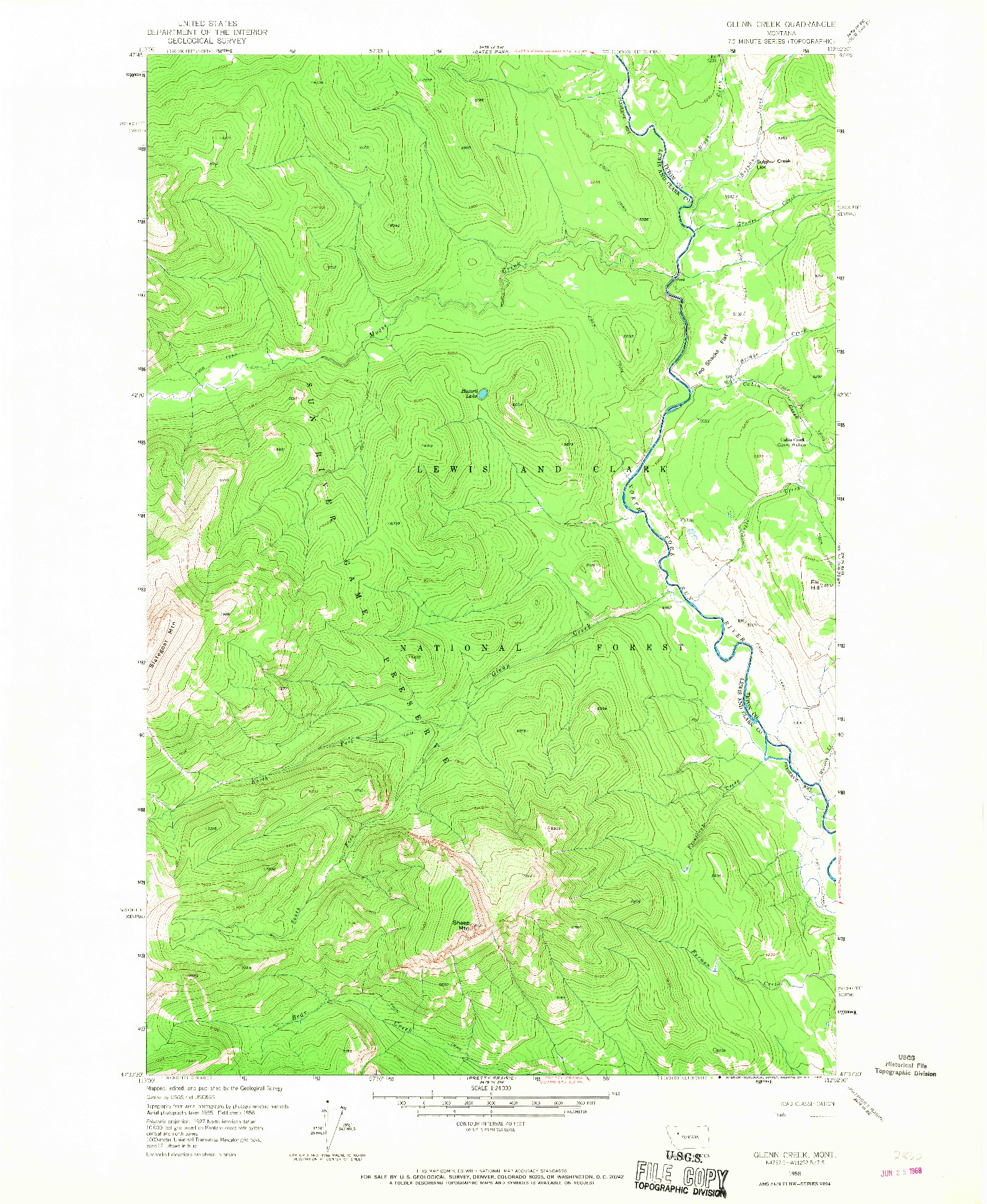 USGS 1:24000-SCALE QUADRANGLE FOR GLENN CREEK, MT 1958