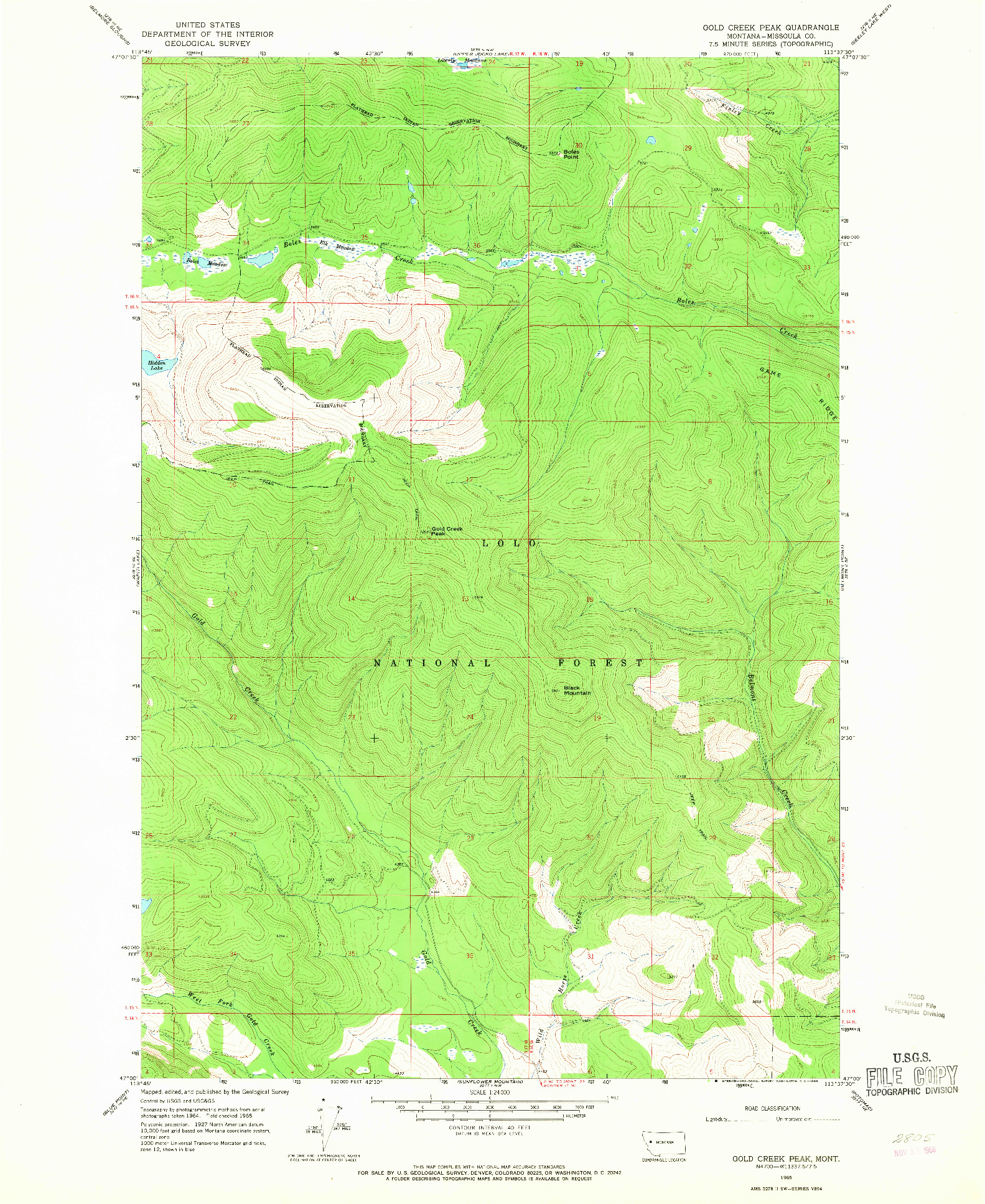 USGS 1:24000-SCALE QUADRANGLE FOR GOLD CREEK PEAK, MT 1965