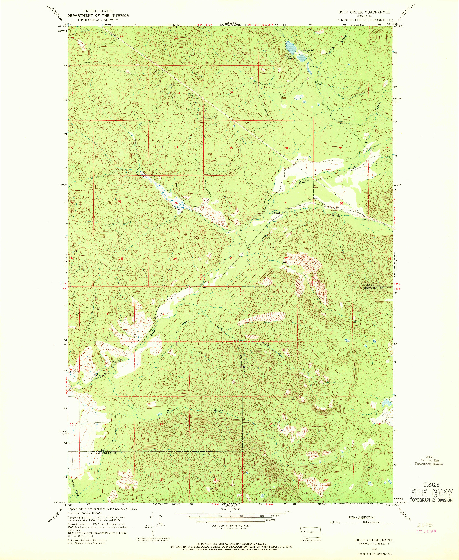 USGS 1:24000-SCALE QUADRANGLE FOR GOLD CREEK, MT 1965
