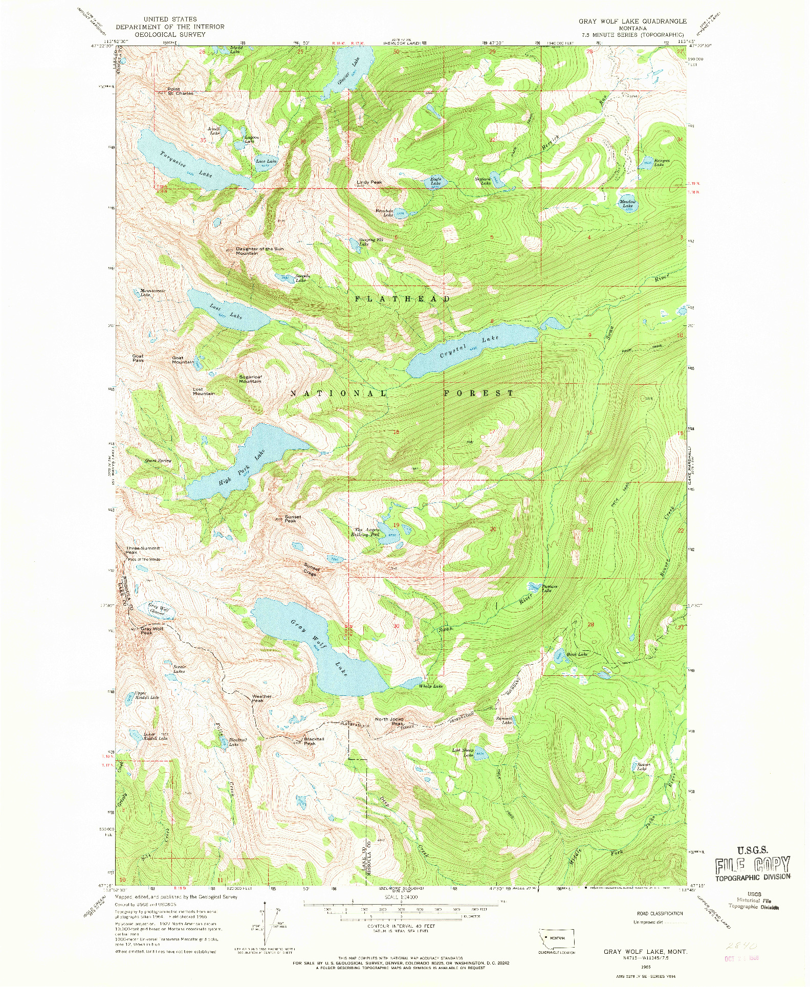 USGS 1:24000-SCALE QUADRANGLE FOR GRAY WOLF LAKE, MT 1965