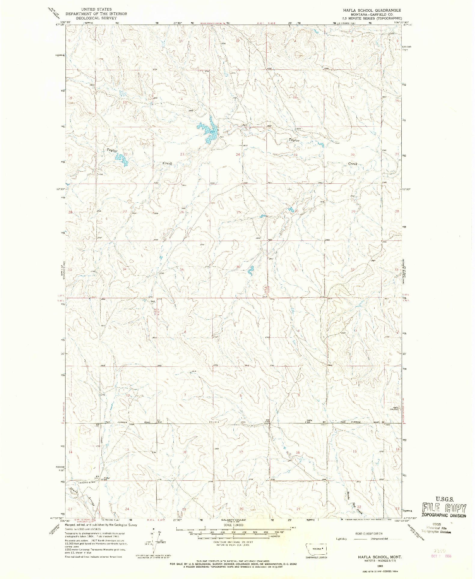 USGS 1:24000-SCALE QUADRANGLE FOR HAFLA SCHOOL, MT 1965