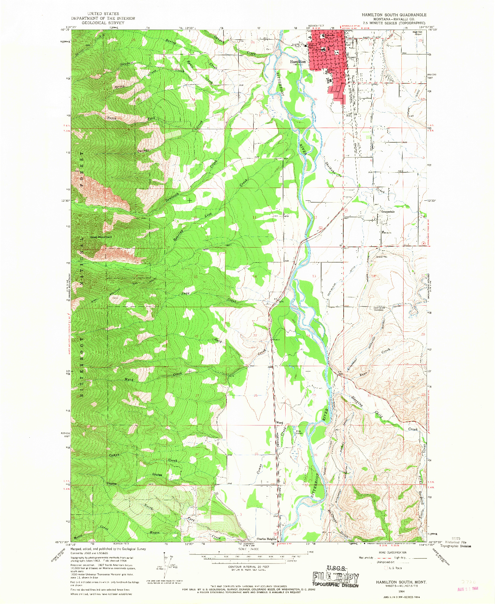 USGS 1:24000-SCALE QUADRANGLE FOR HAMILTON SOUTH, MT 1964