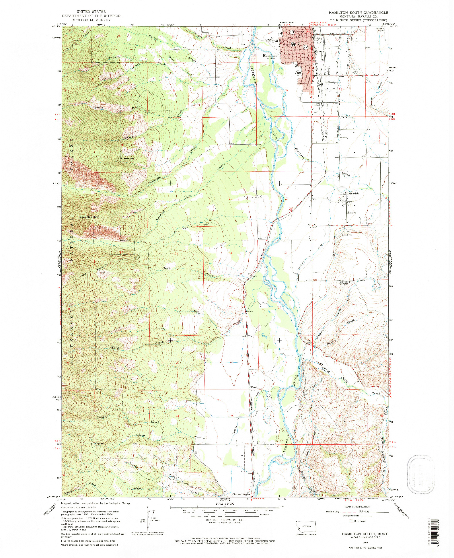 USGS 1:24000-SCALE QUADRANGLE FOR HAMILTON SOUTH, MT 1964