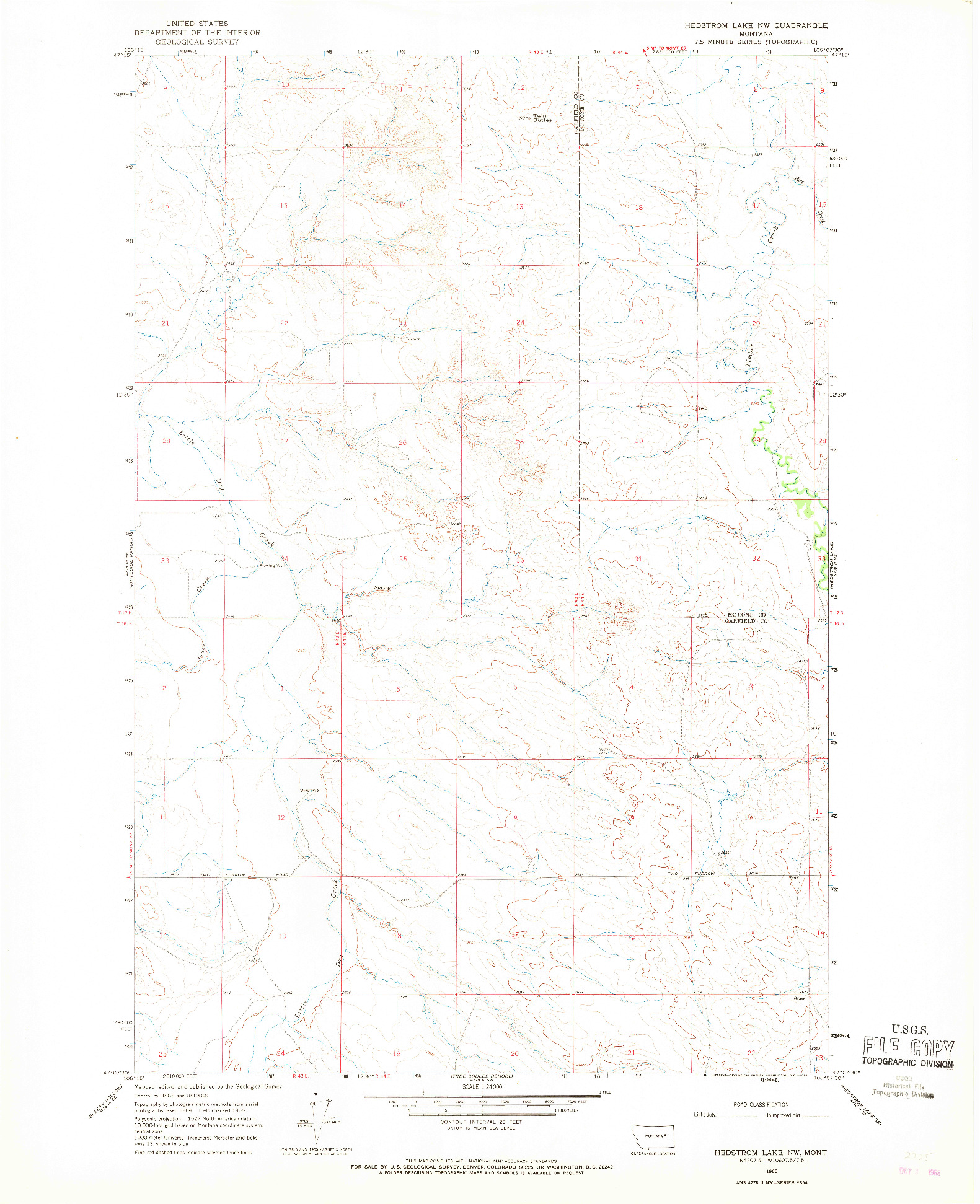 USGS 1:24000-SCALE QUADRANGLE FOR HEDSTROM LAKE NW, MT 1965