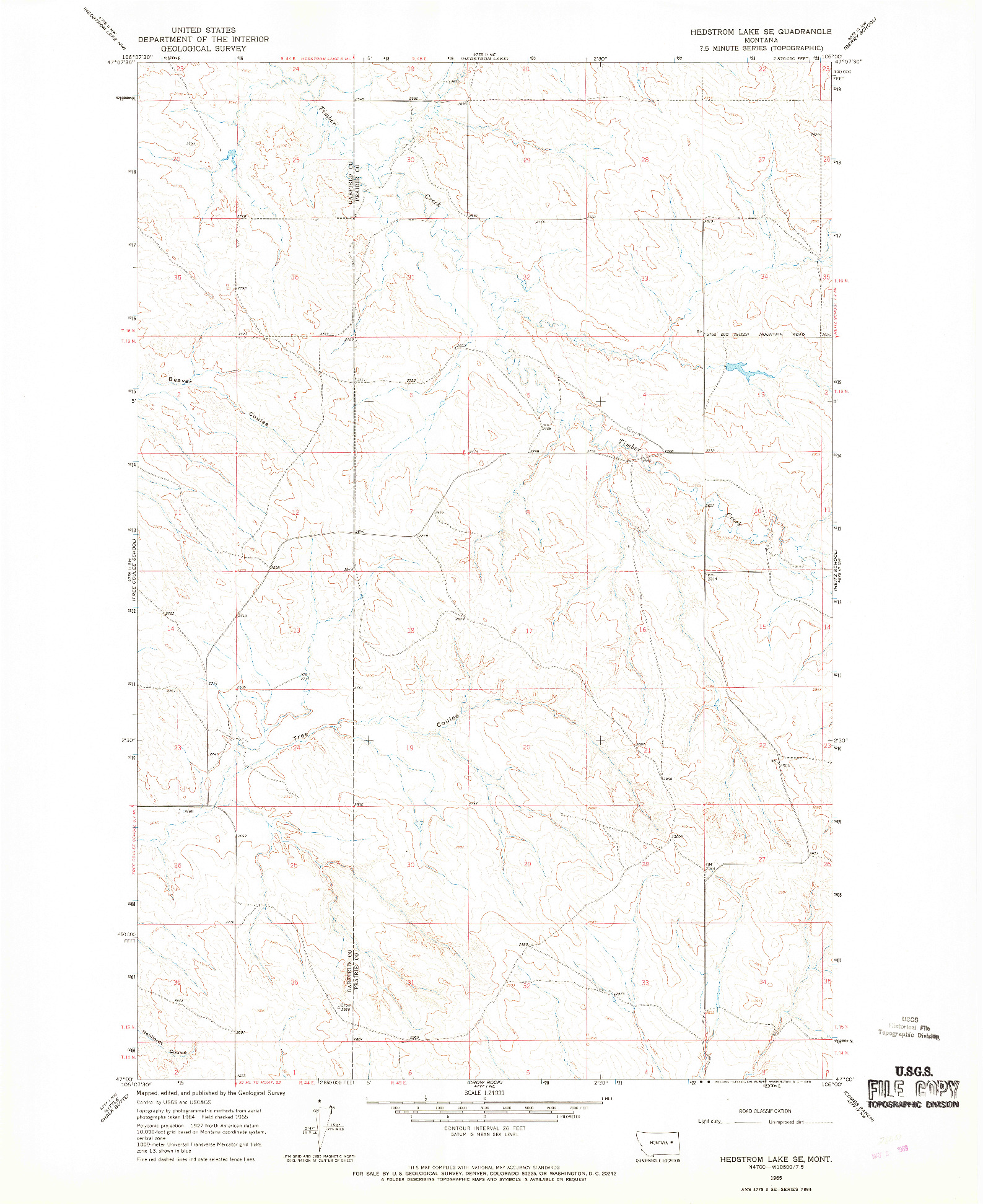 USGS 1:24000-SCALE QUADRANGLE FOR HEDSTROM LAKE SE, MT 1965