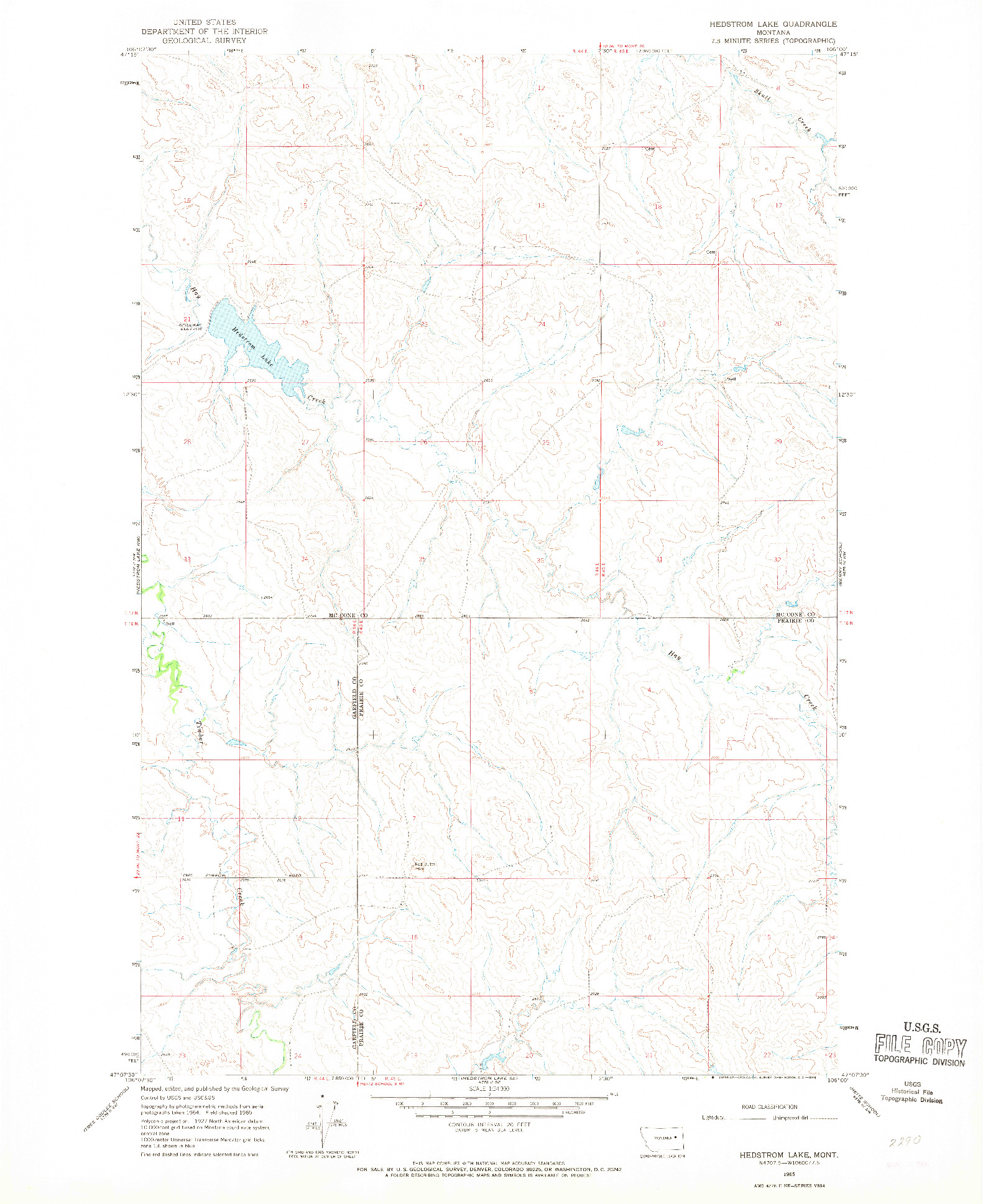 USGS 1:24000-SCALE QUADRANGLE FOR HEDSTROM LAKE, MT 1965