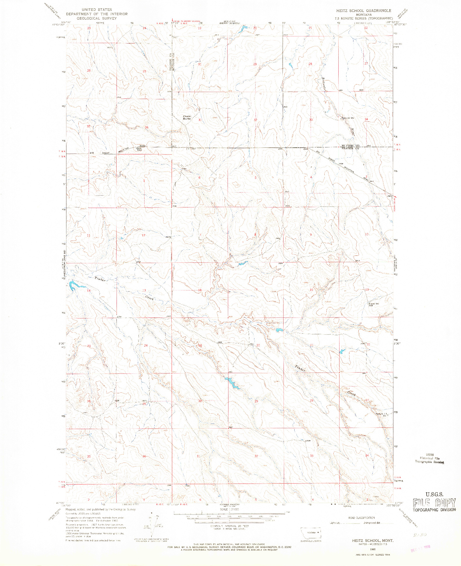 USGS 1:24000-SCALE QUADRANGLE FOR HEITZ SCHOOL, MT 1965