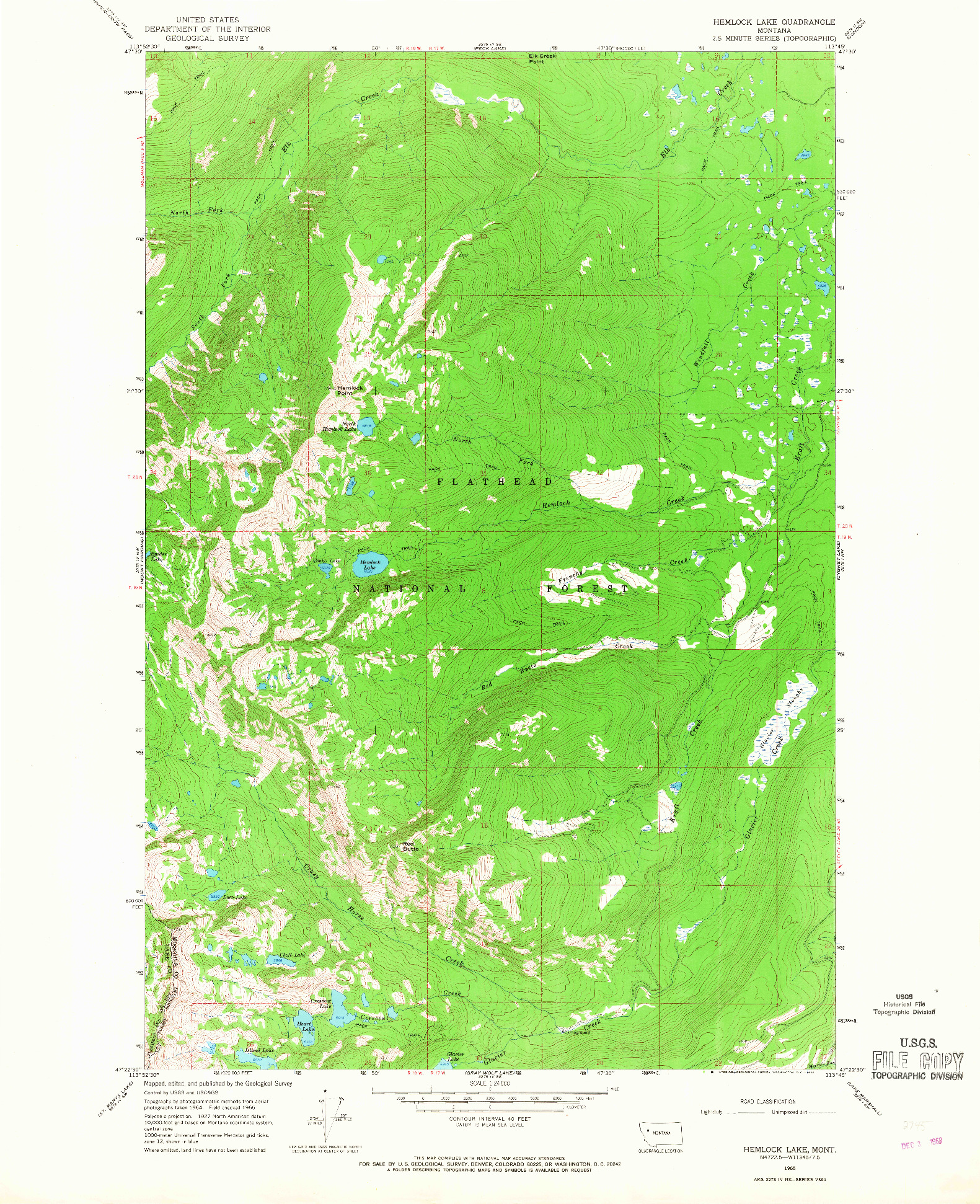 USGS 1:24000-SCALE QUADRANGLE FOR HEMLOCK LAKE, MT 1965