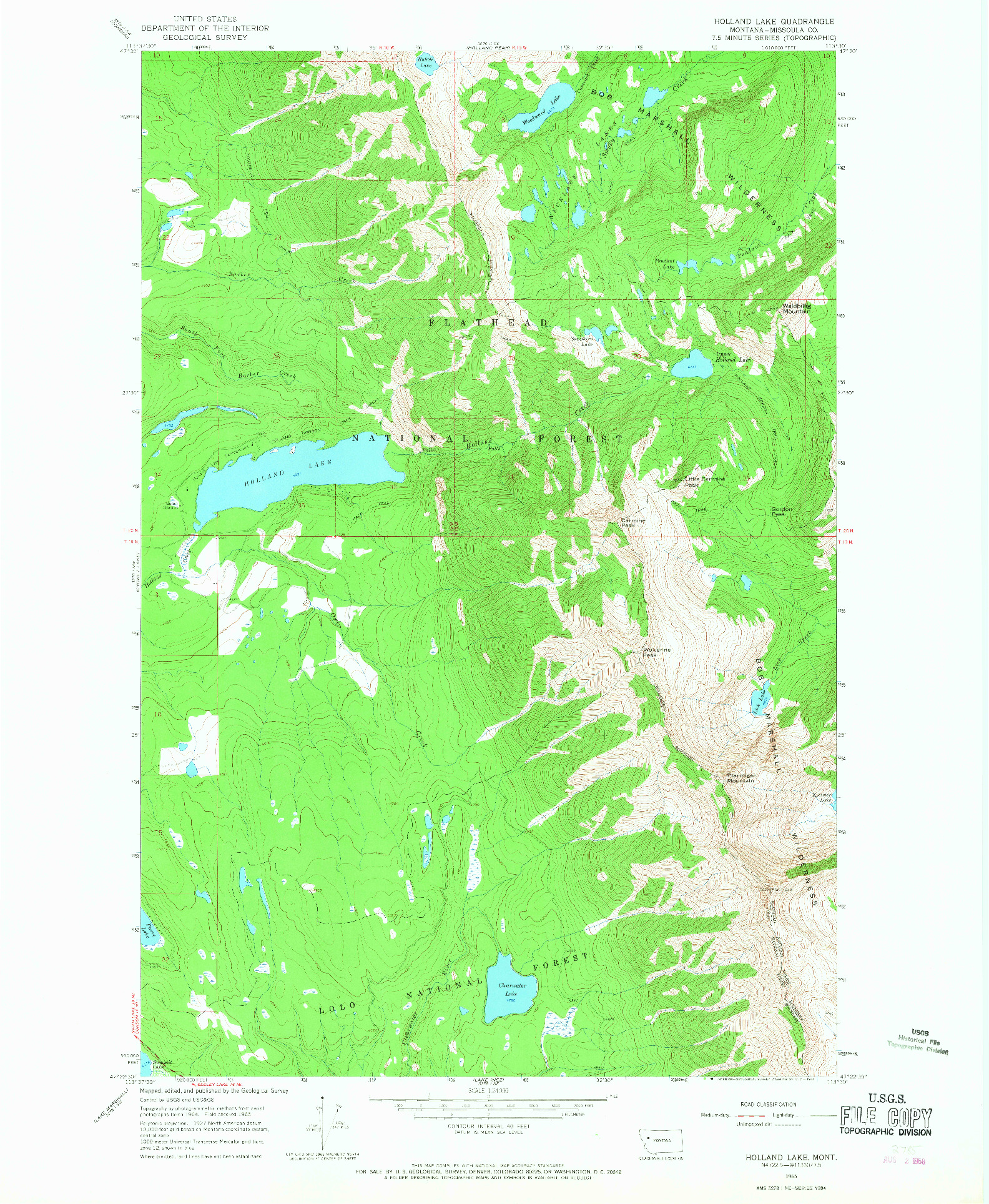 USGS 1:24000-SCALE QUADRANGLE FOR HOLLAND LAKE, MT 1965