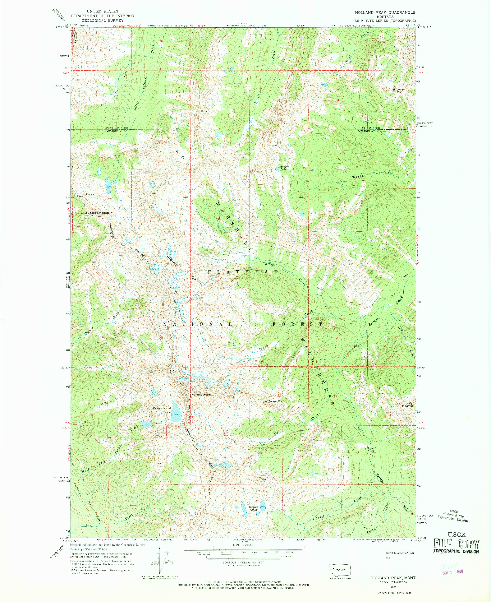 USGS 1:24000-SCALE QUADRANGLE FOR HOLLAND PEAK, MT 1965