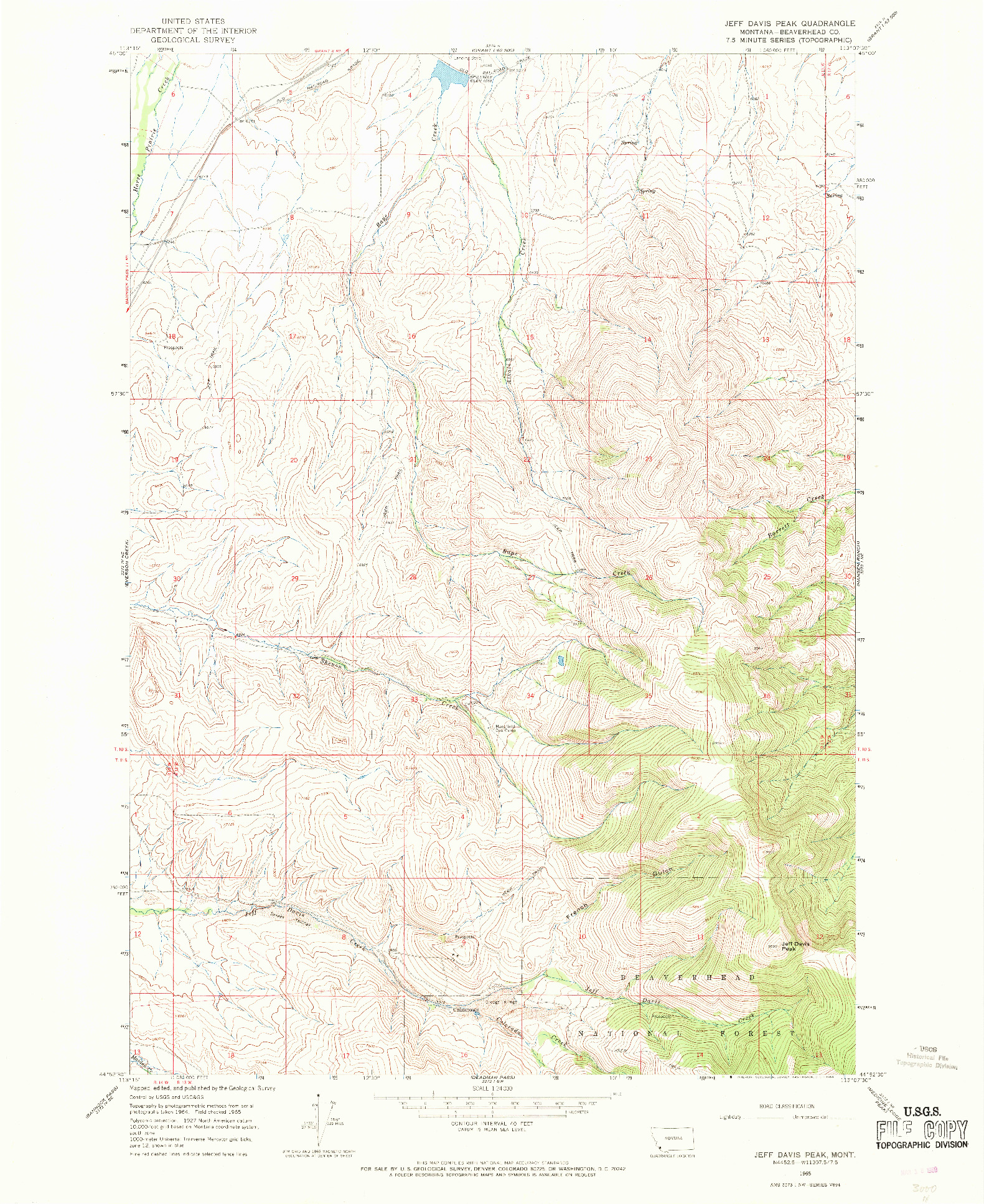 USGS 1:24000-SCALE QUADRANGLE FOR JEFF DAVIS PEAK, MT 1965