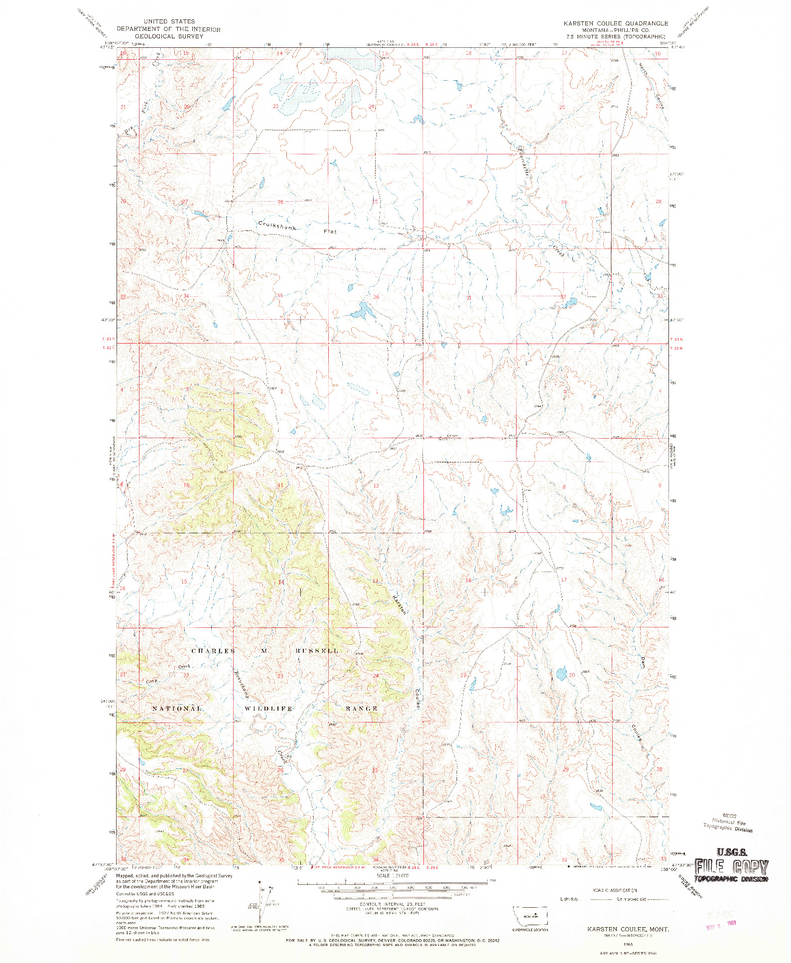 USGS 1:24000-SCALE QUADRANGLE FOR KARSTEN COULEE, MT 1965