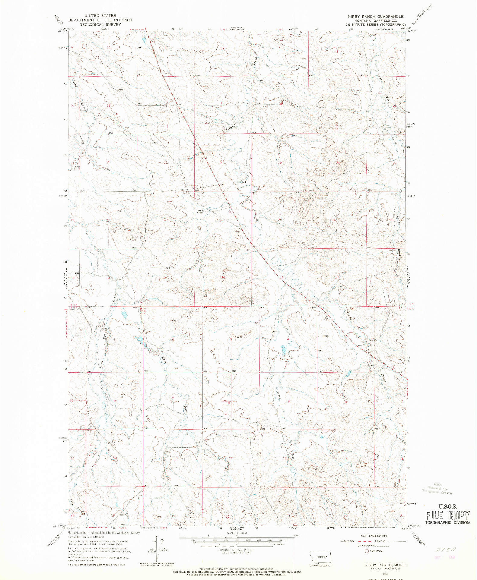 USGS 1:24000-SCALE QUADRANGLE FOR KIRBY RANCH, MT 1965