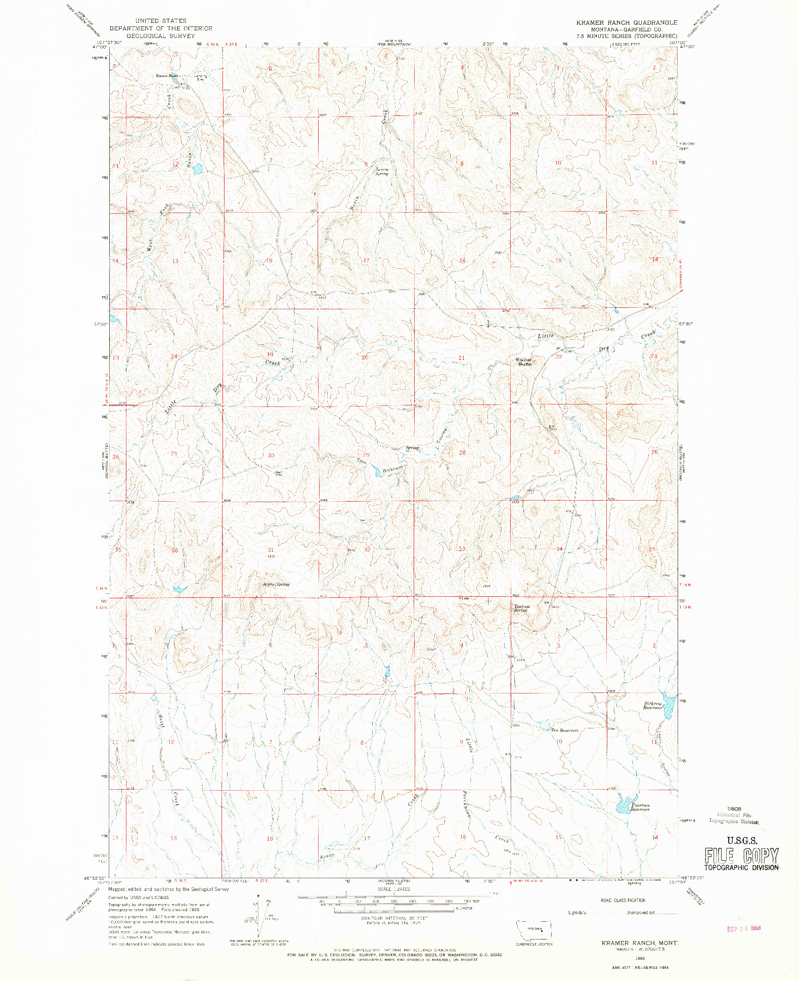 USGS 1:24000-SCALE QUADRANGLE FOR KRAMER RANCH, MT 1965