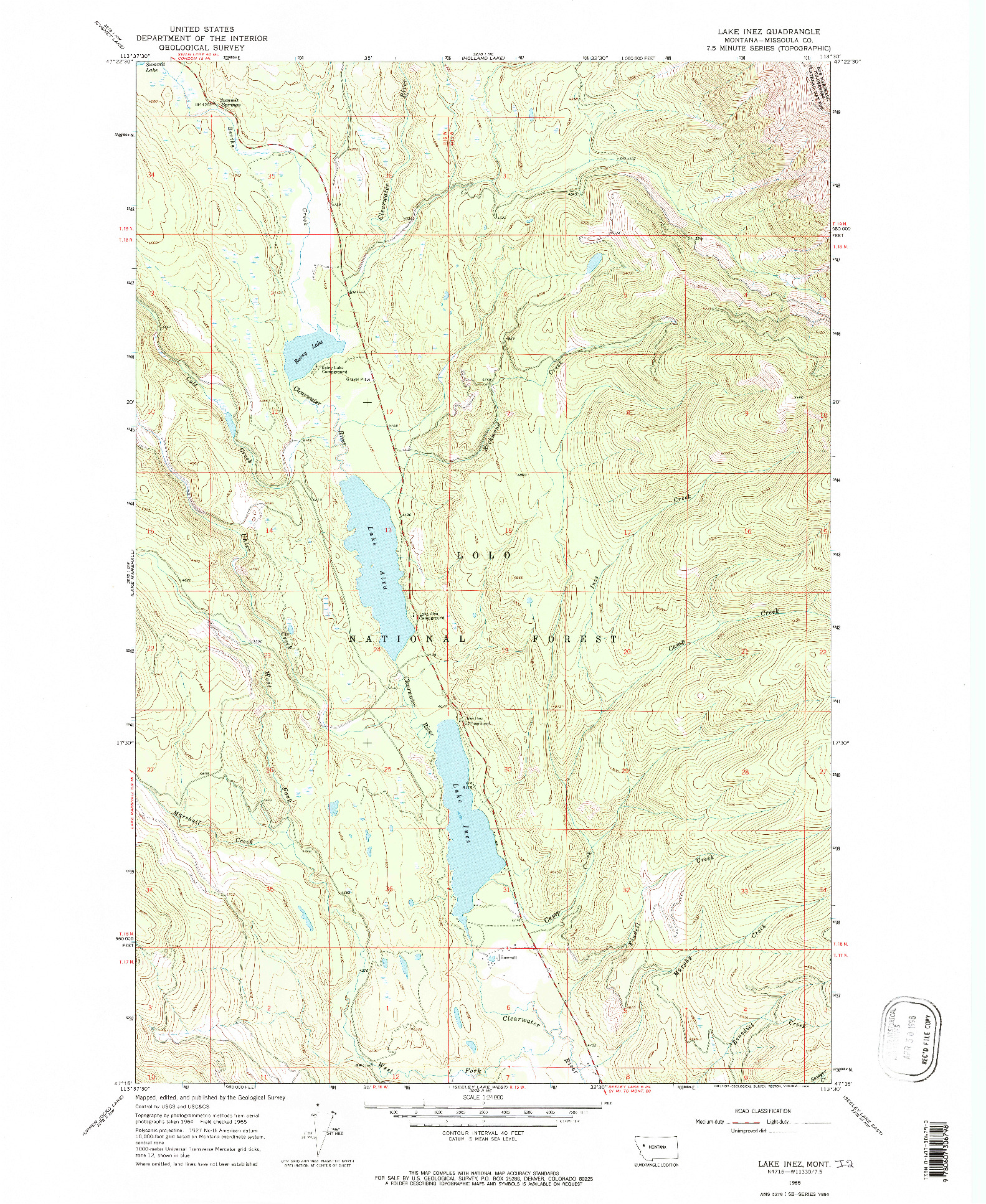 USGS 1:24000-SCALE QUADRANGLE FOR LAKE INEZ, MT 1965