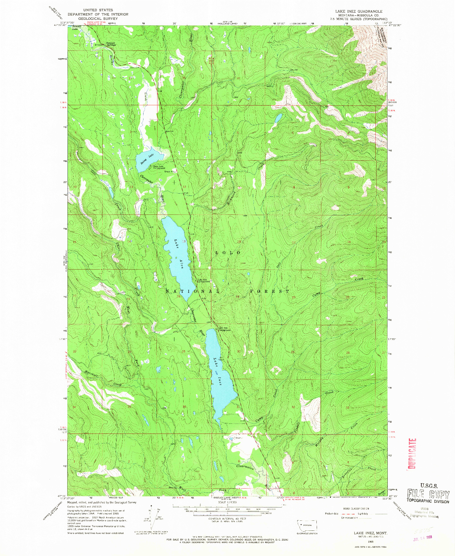 USGS 1:24000-SCALE QUADRANGLE FOR LAKE INEZ, MT 1965