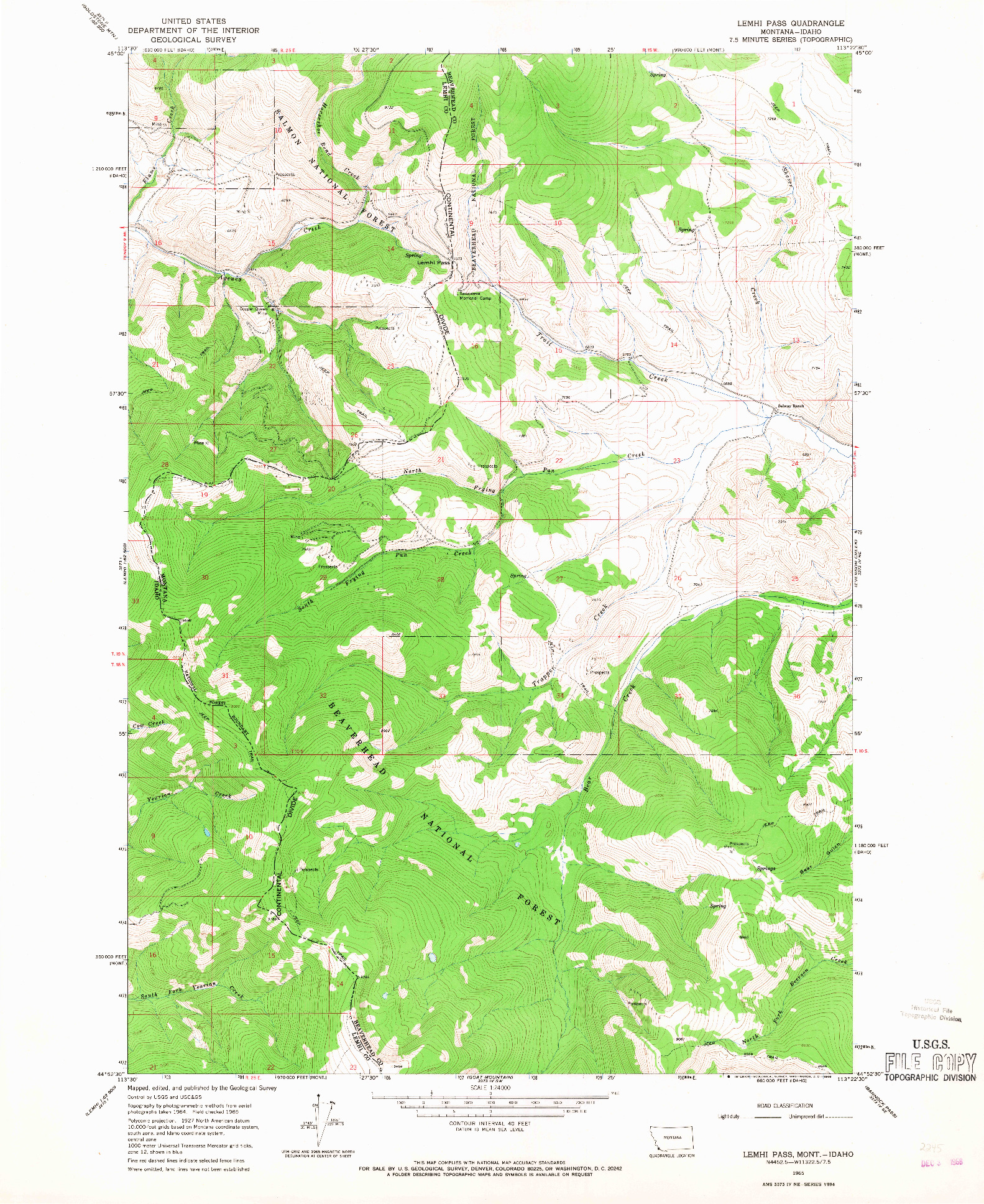 USGS 1:24000-SCALE QUADRANGLE FOR LEMHI PASS, MT 1965