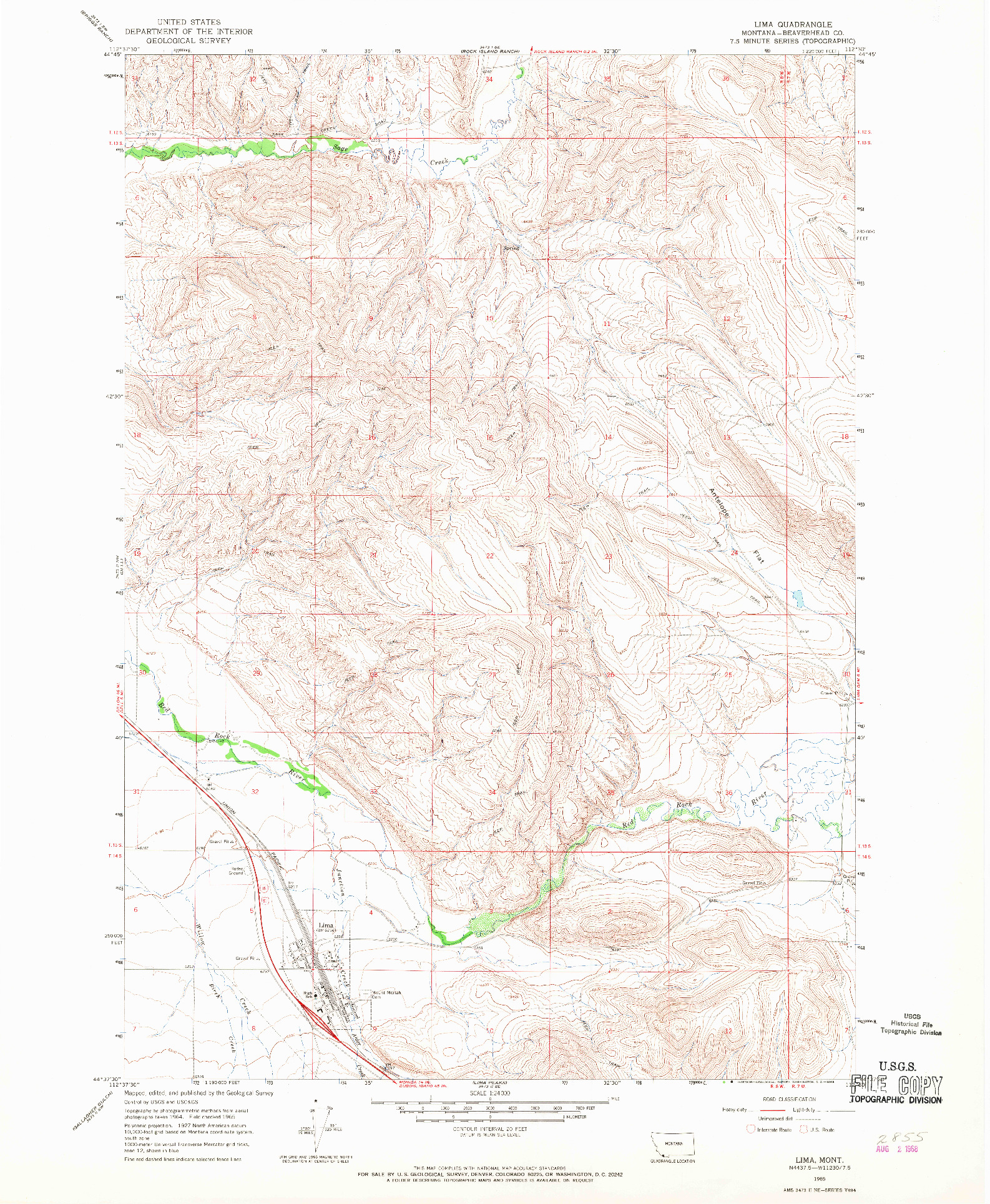 USGS 1:24000-SCALE QUADRANGLE FOR LIMA, MT 1965