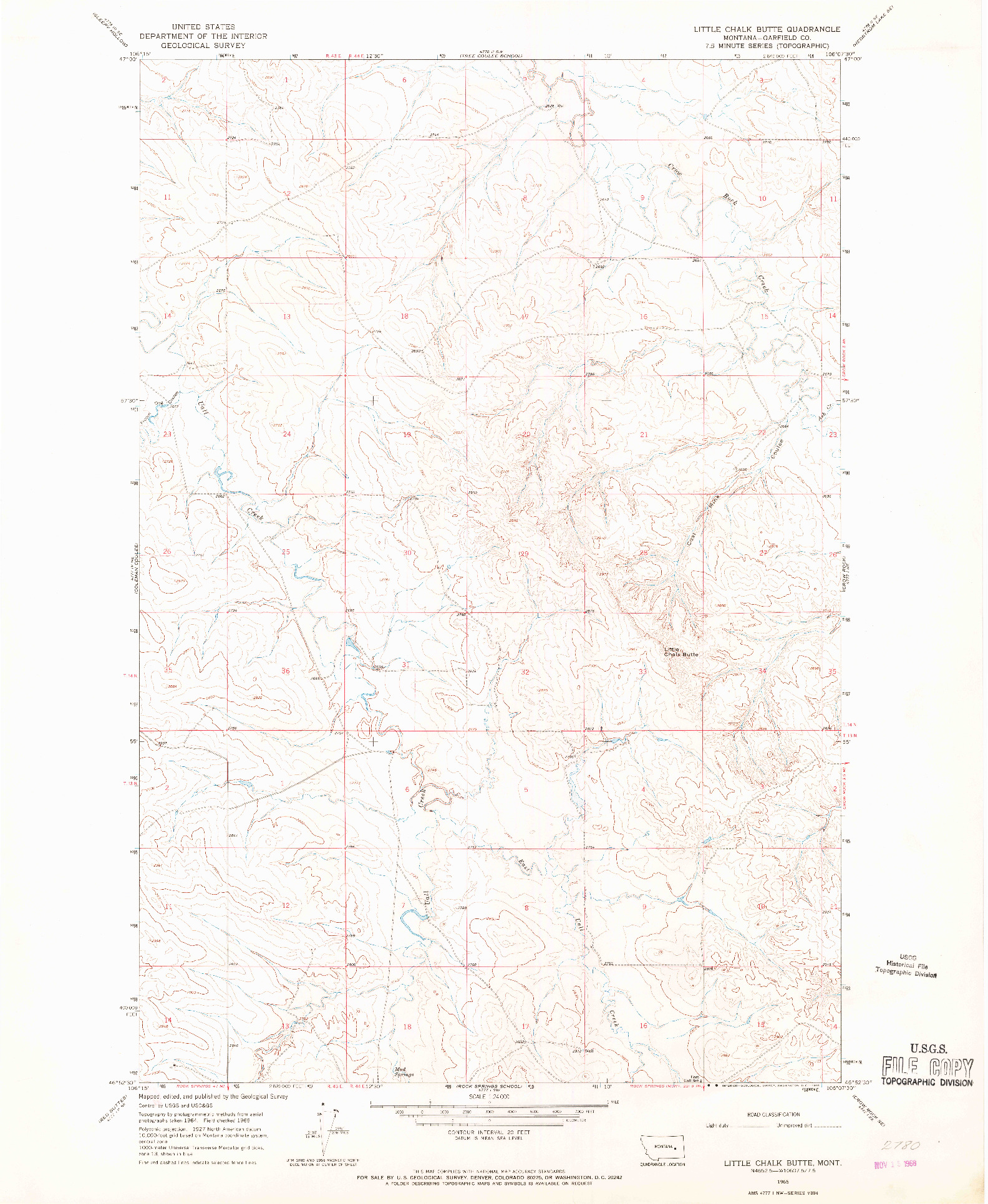 USGS 1:24000-SCALE QUADRANGLE FOR LITTLE CHALK BUTTE, MT 1965