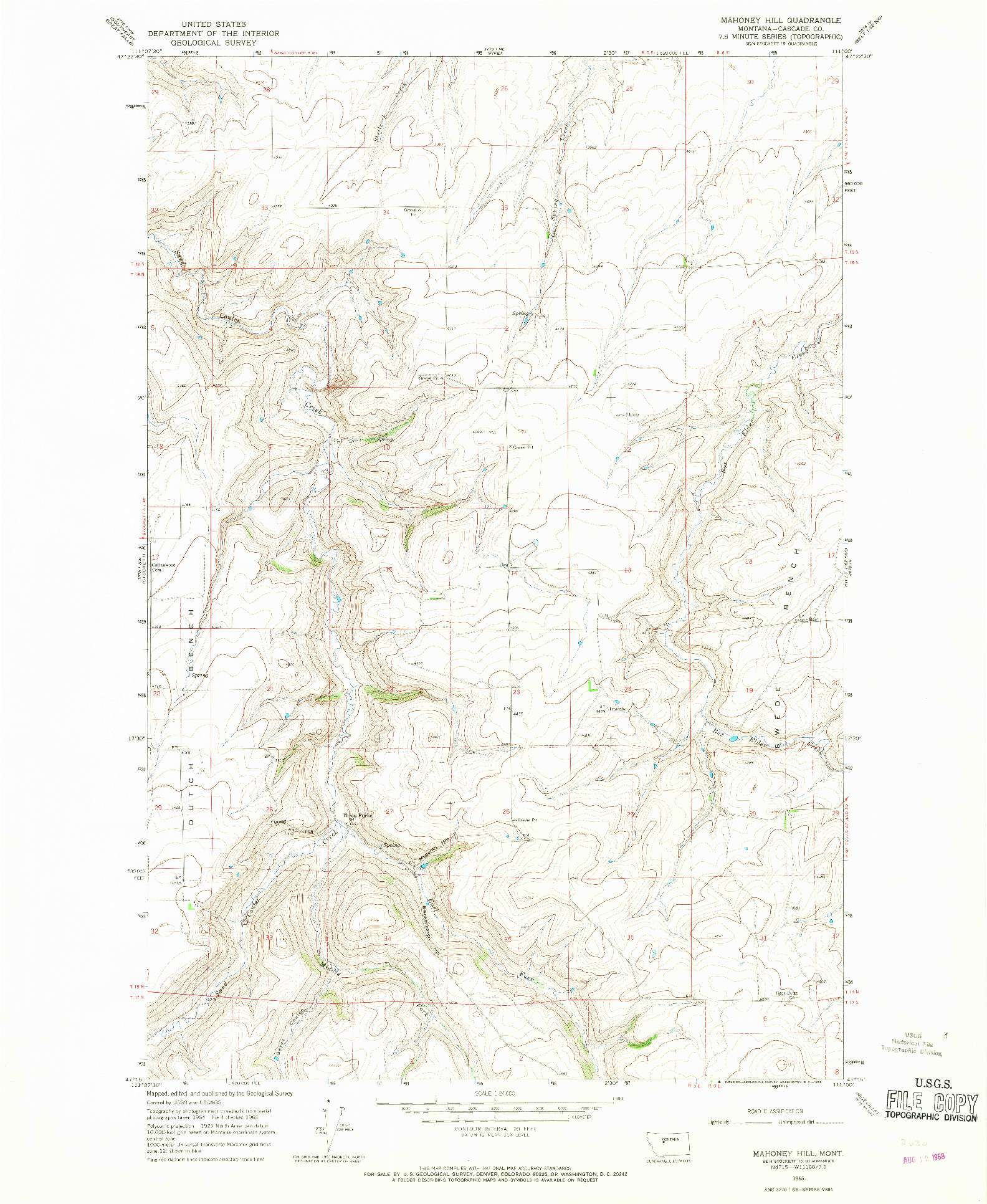 USGS 1:24000-SCALE QUADRANGLE FOR MAHONEY HILL, MT 1965
