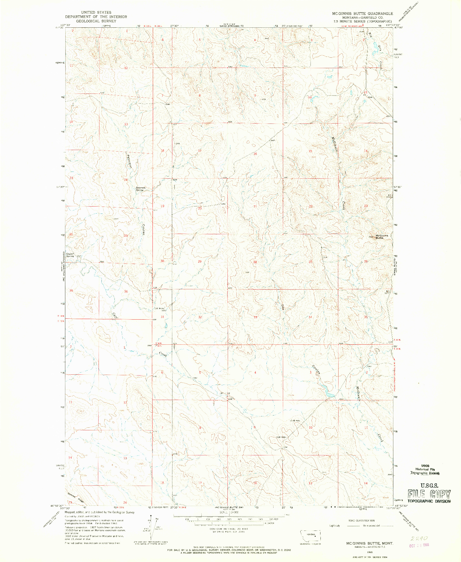 USGS 1:24000-SCALE QUADRANGLE FOR MC GINNIS BUTTE, MT 1965